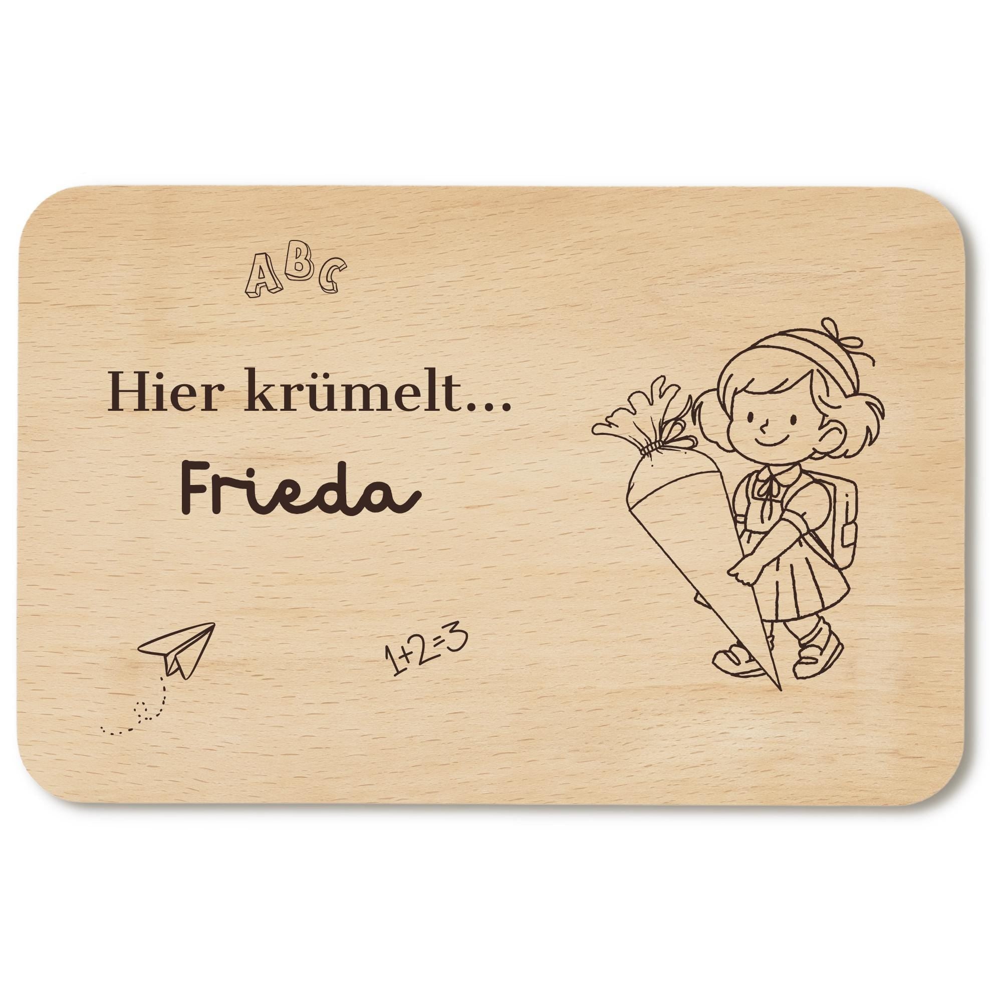 Personalisiertes Frühstücksbrettchen zur Einschulung mit Name, Holzbrettchen mit Wunschgravur – Geschenk zur Einschulung