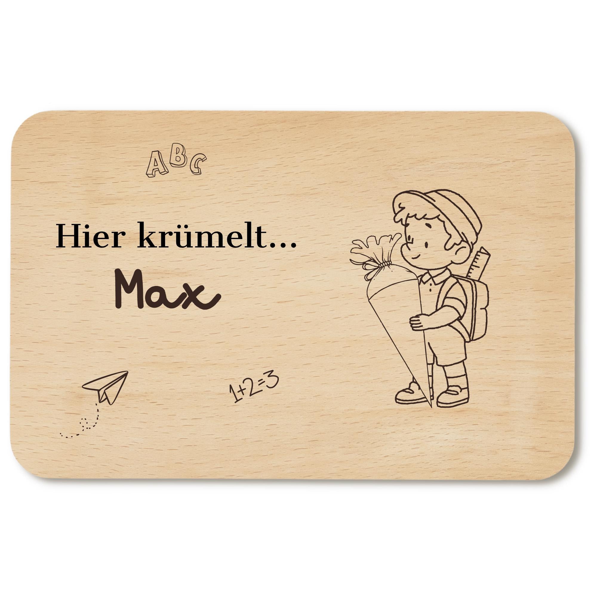 Personalisiertes Frühstücksbrettchen zur Einschulung mit Name, Holzbrettchen mit Wunschgravur – Geschenk zur Einschulung