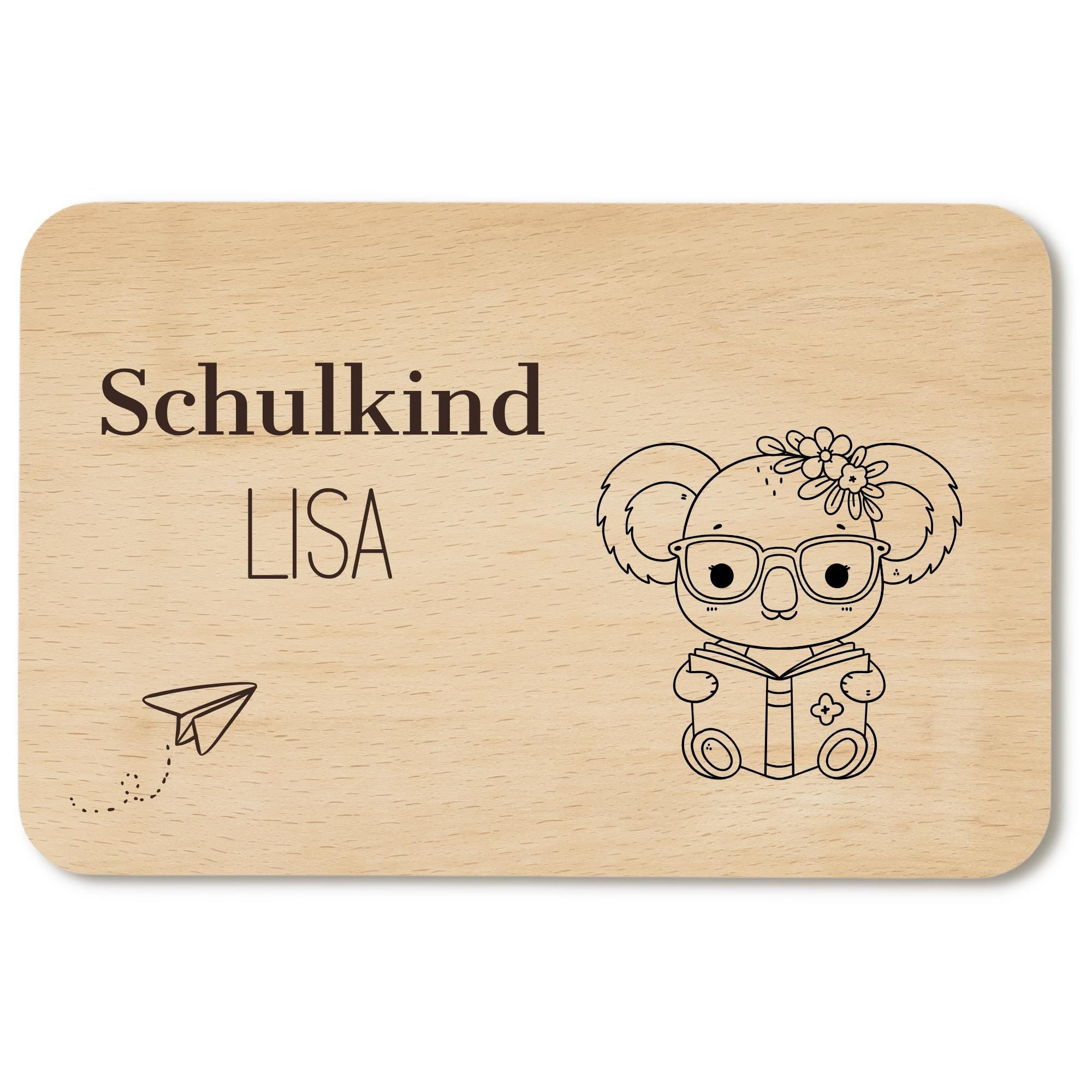 Personalisiertes Frühstücksbrettchen zur Einschulung mit Name, Holzbrettchen mit Wunschgravur, Geschenk zur Einschulung