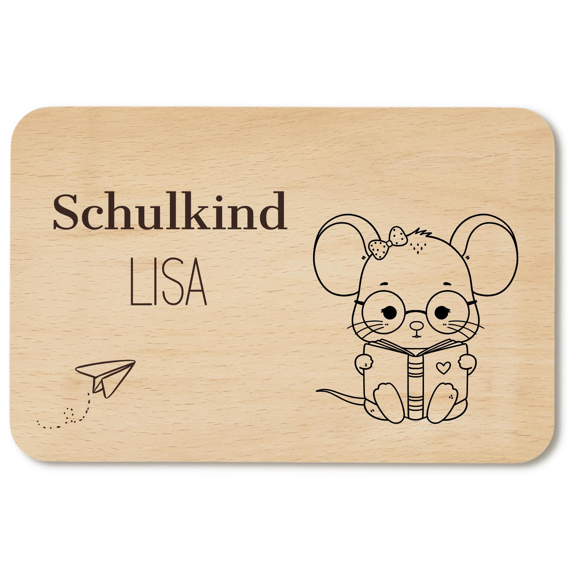 Personalisiertes Frühstücksbrettchen zur Einschulung mit Name, Holzbrettchen mit Wunschgravur, Geschenk zur Einschulung