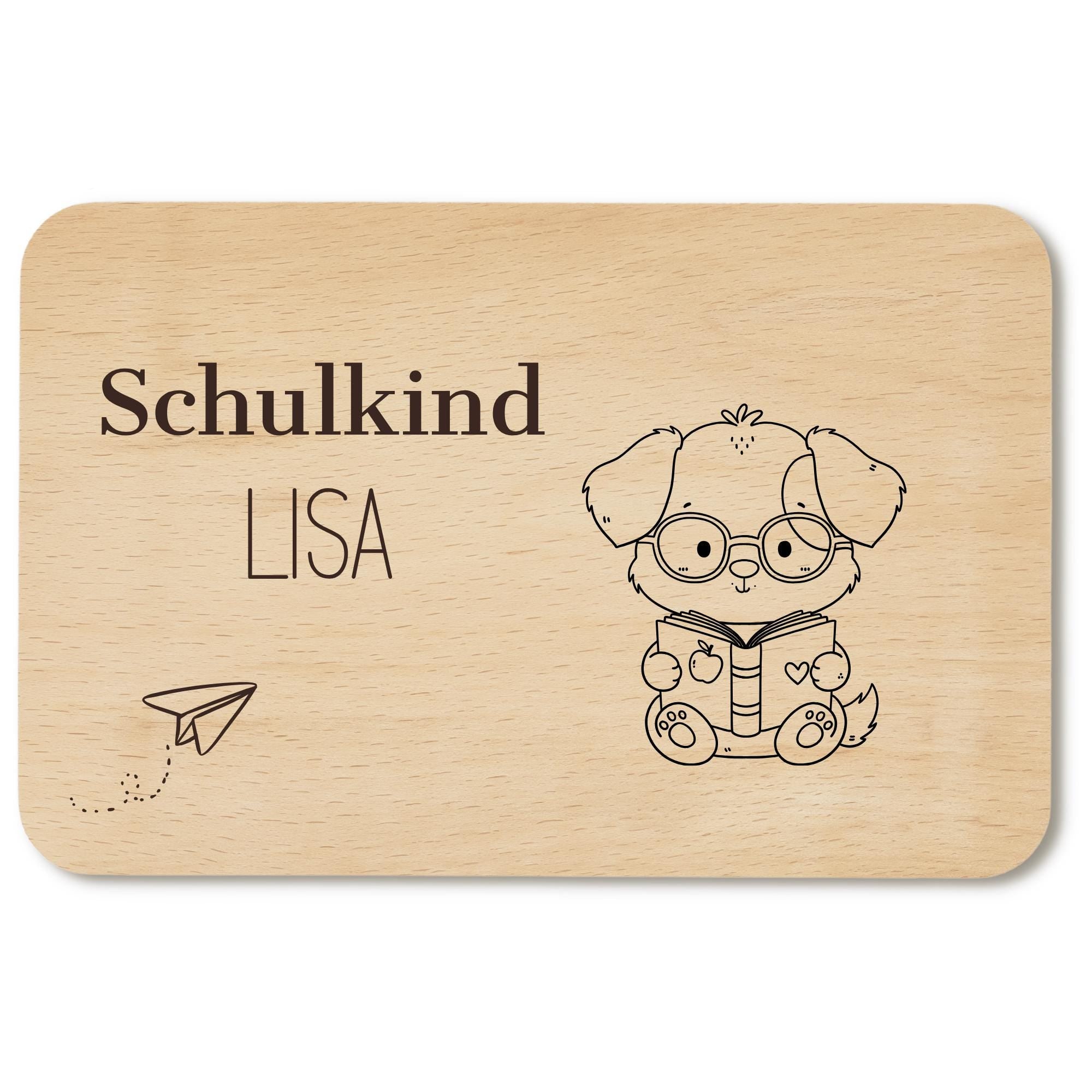 Personalisiertes Frühstücksbrettchen zur Einschulung mit Name, Holzbrettchen mit Wunschgravur, Geschenk zur Einschulung