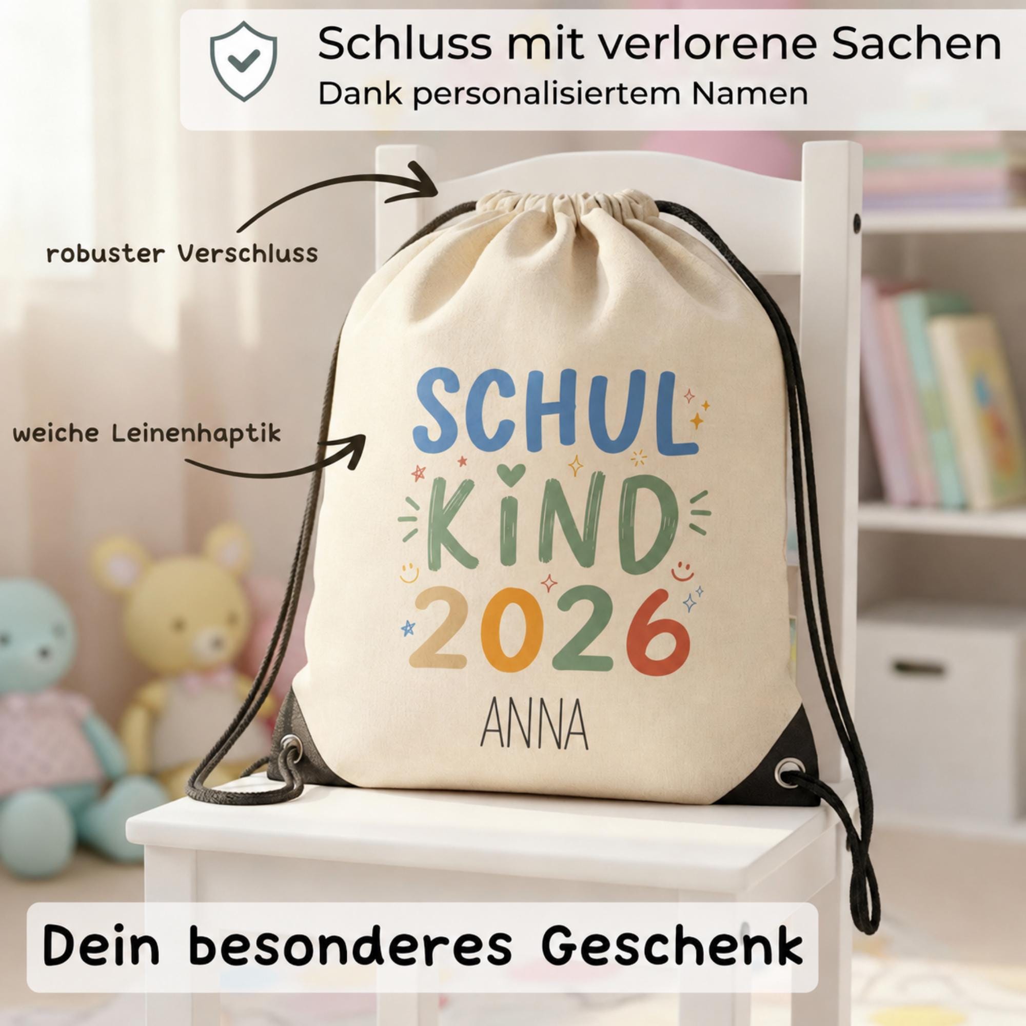 Personalisierter Turnbeutel mit Namen,Einschulung, Schulstart, Tasche Hort, Turnbeutel Schule, Sportbeutel Kinder mit Namen nach Wunsch