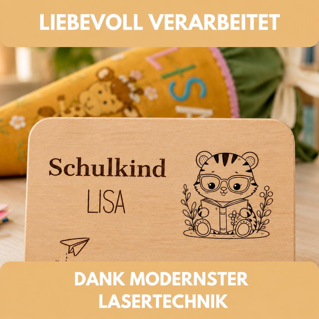 Personalisiertes Frühstücksbrettchen zur Einschulung mit Name, Holzbrettchen mit Wunschgravur, Geschenk zur Einschulung