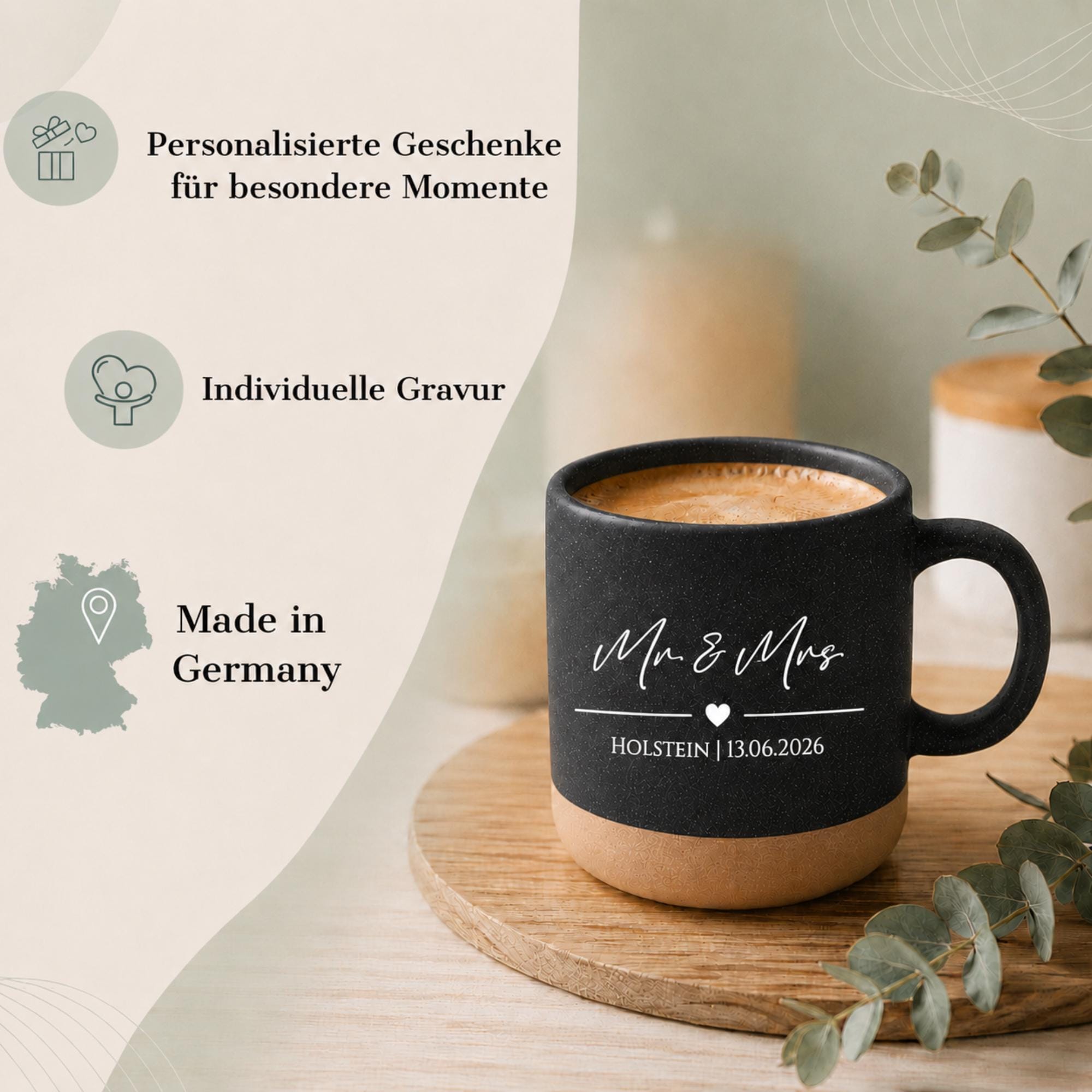 Personalisierte Tasse mit Namen, Keramiktasse, Naturstein-Optik, Geschenk für jeden Anlass, Hochzeit