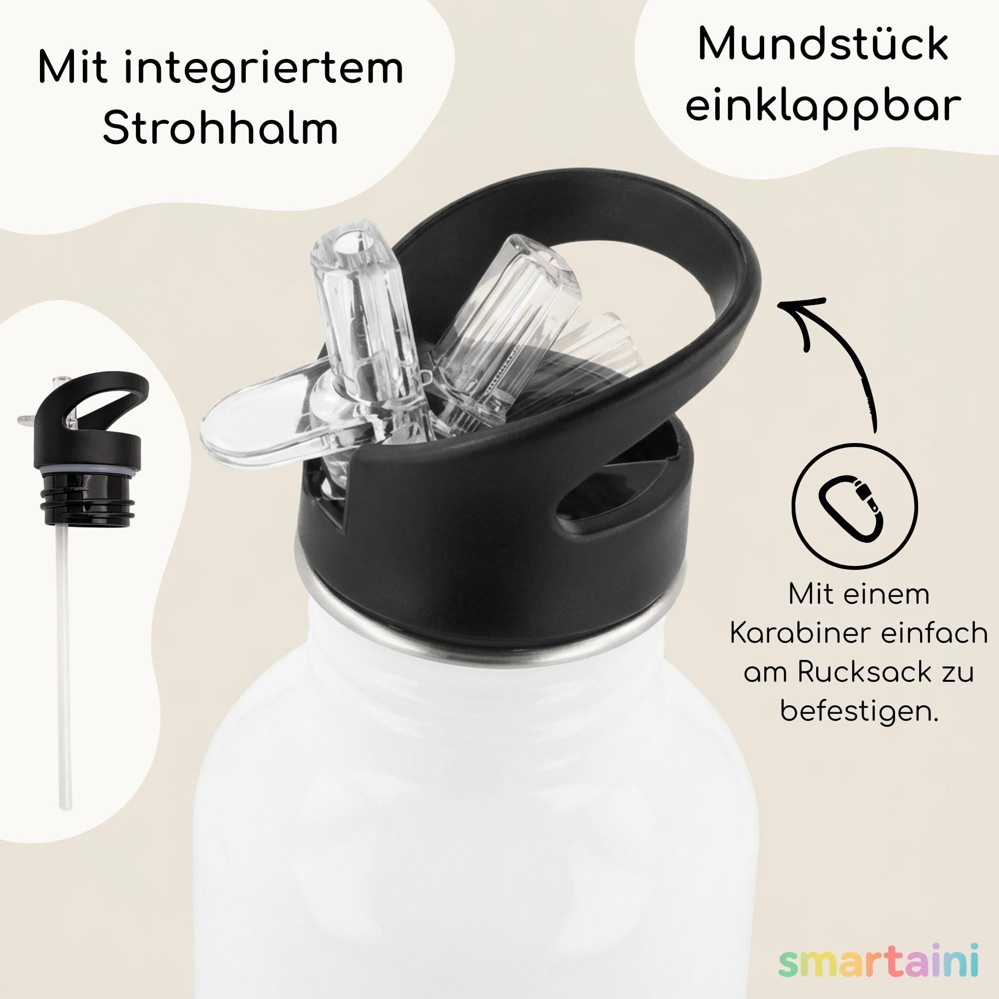 Personalisierte Trinkflasche für Kinder, Flasche mit Namen und Motiv, Geschenk für Junge und Mädchen