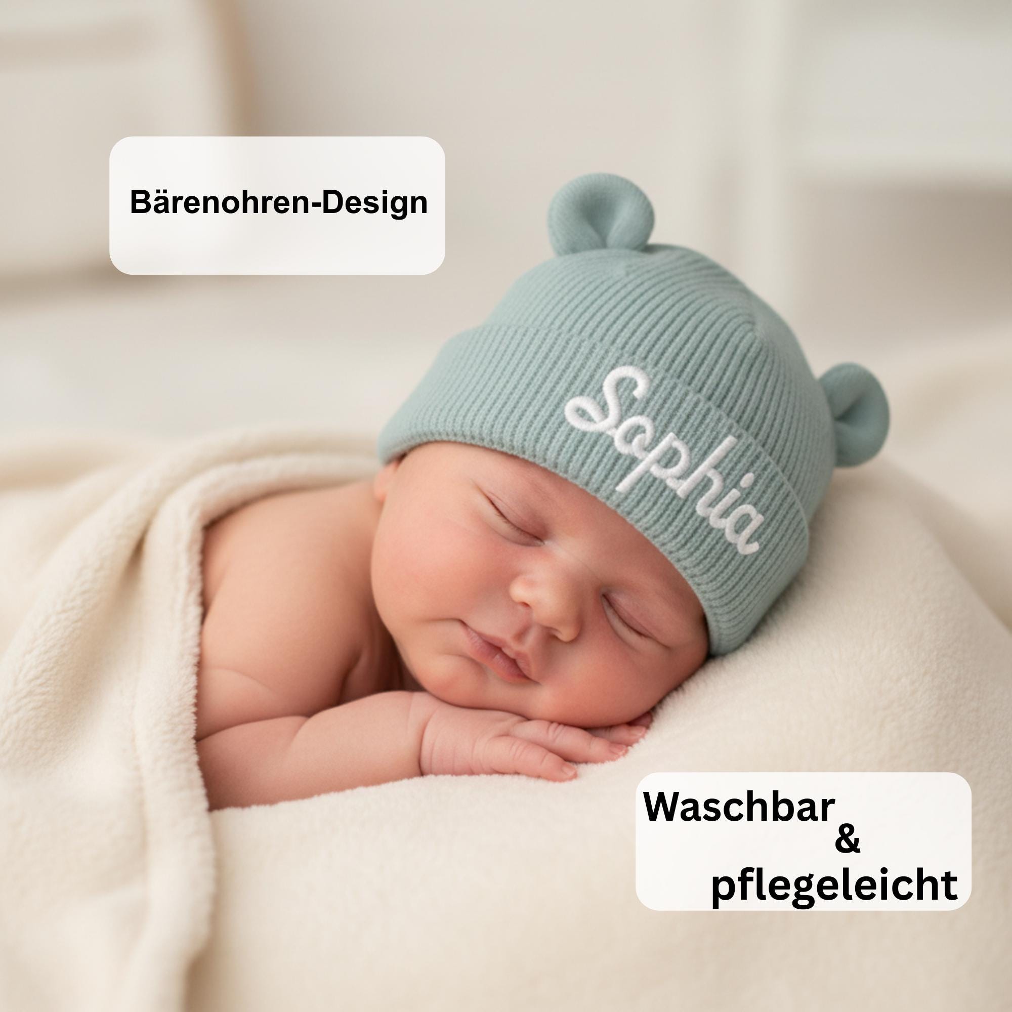 Personalisierte Babymütze mit Stick, Mütze mit Namen, bestickte Kuschelmütze für die Kleinsten, Geschenk für Junge und Mädchen