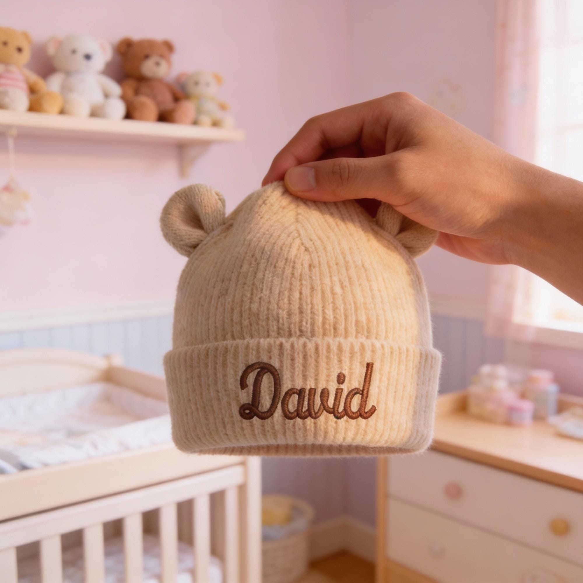 Personalisierte Babymütze mit Stick, Mütze mit Namen, bestickte Kuschelmütze für die Kleinsten, Geschenk für Junge und Mädchen