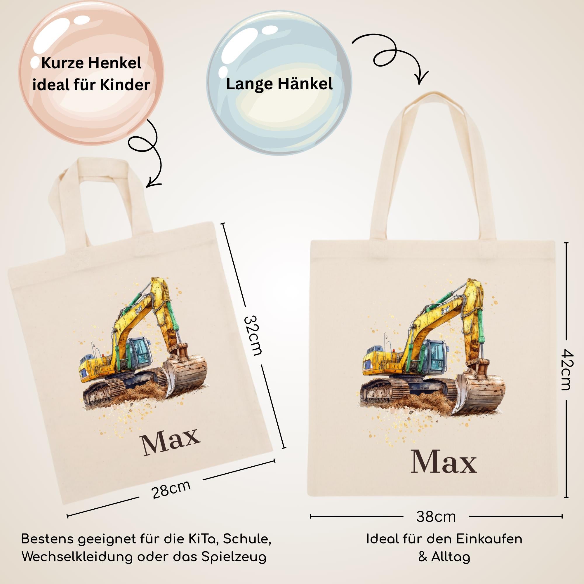 Personalisierte Jutebeutel mit Druck, Beutel mit Namen, Stofftasche für Kinder, Sportbeutel Kindergarten, Geschenk für Junge und Mädchen
