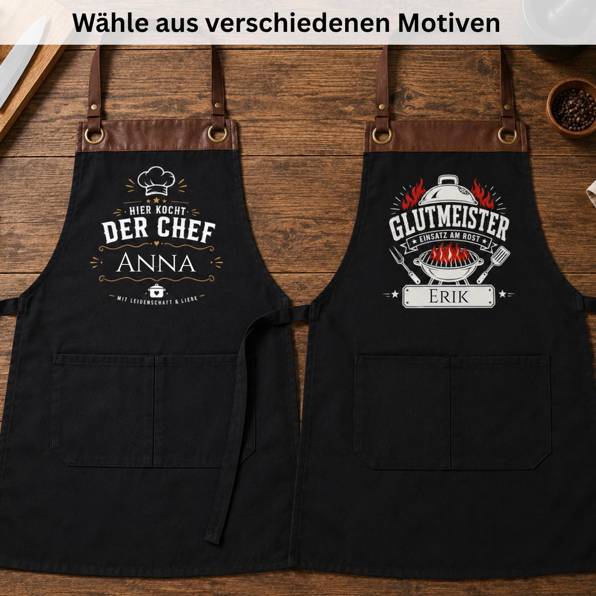 Grillschürze personalisiert für Männer, Kochschürze mit Namen, lustige Grillmeister Schürze, Geschenk für Papa Opa Grillfan