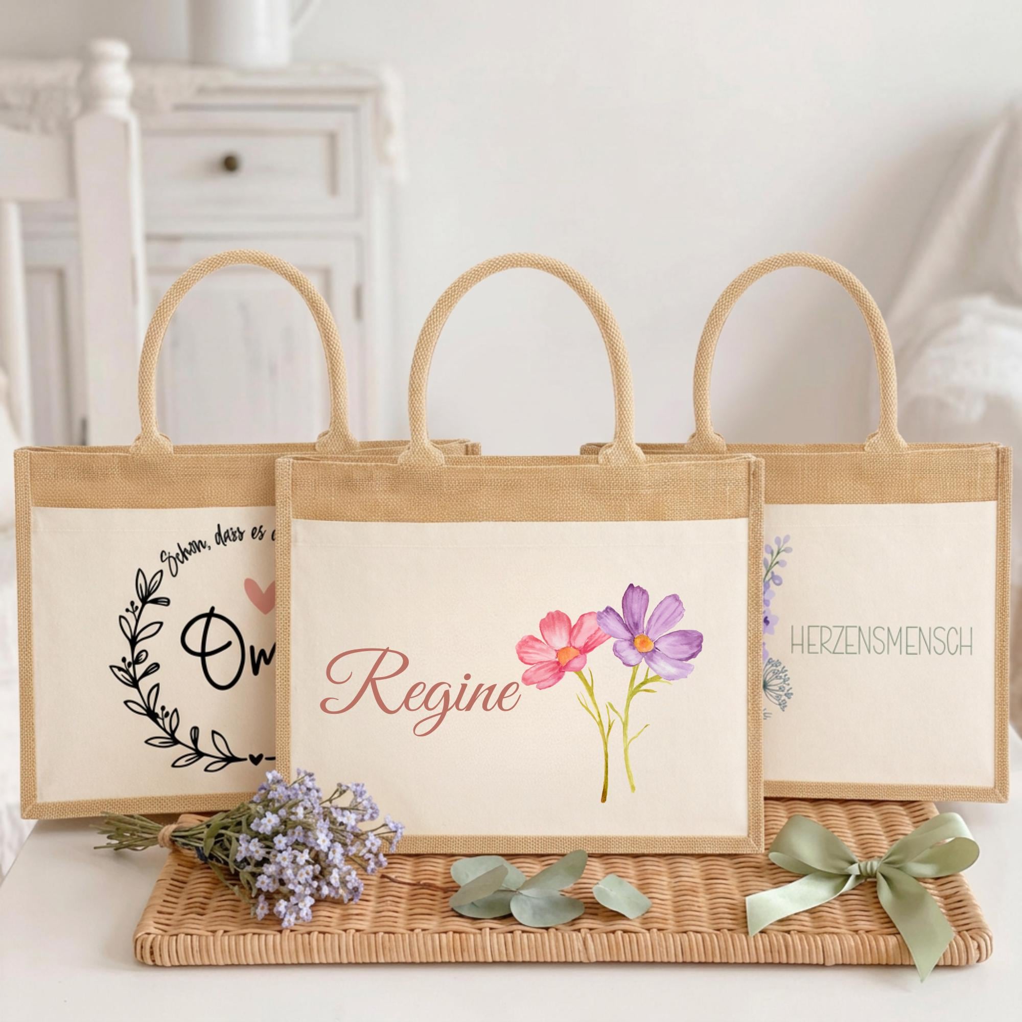 Personalisierte Jutetasche - Blume 4