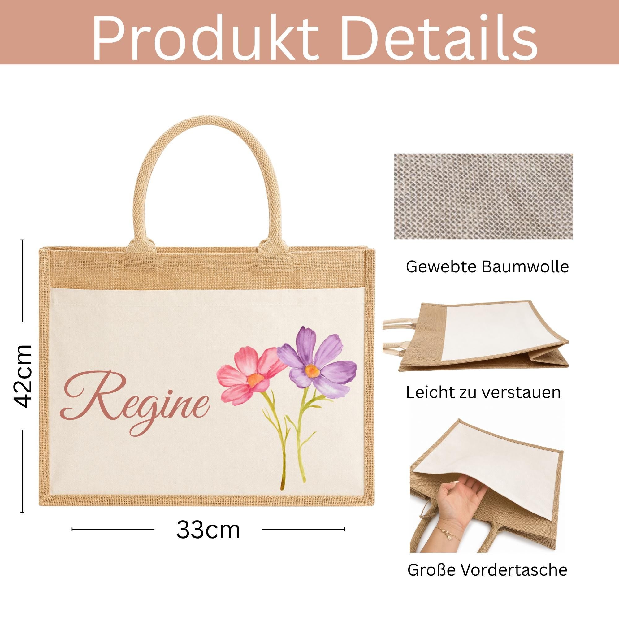 Personalisierte Jutetasche - Blume 4
