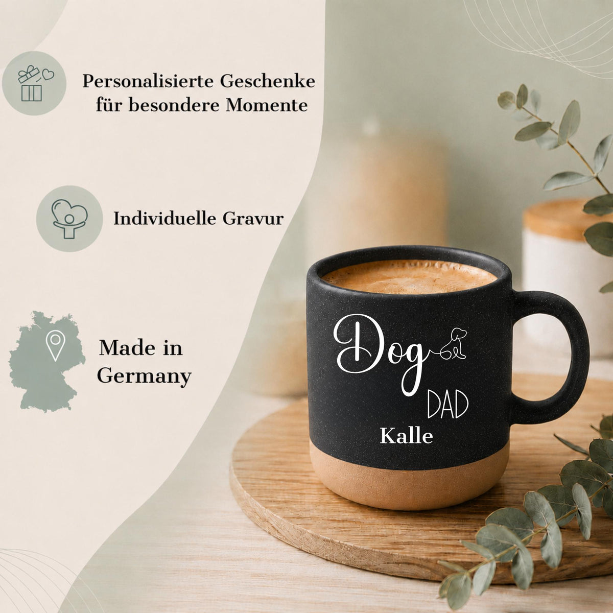 Personalisierte Tasse mit Naturstein-Optik
