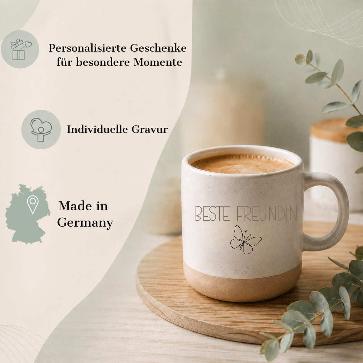 Personalisierte Tasse mit Naturstein-Optik
