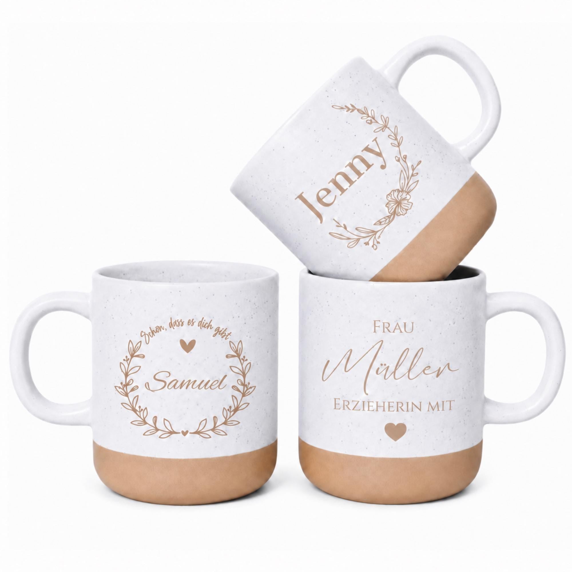 Personalisierte Tasse mit Namen, Keramiktasse, Naturstein-Optik, Geschenk für jeden Anlass, Lehrer, Abschied, Danke,