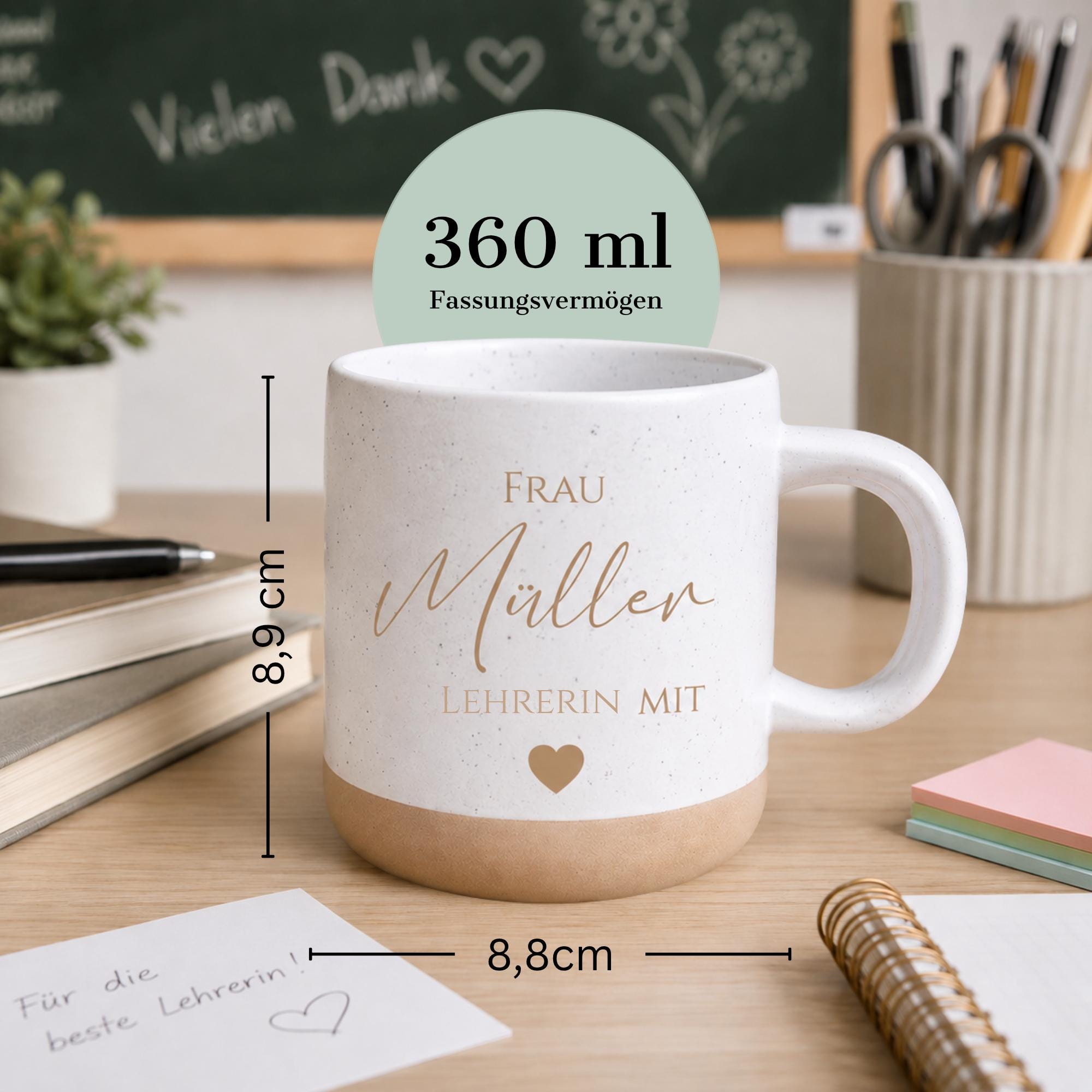 Personalisierte Tasse mit Namen, Keramiktasse, Naturstein-Optik, Geschenk für jeden Anlass, Lehrer, Abschied, Danke,