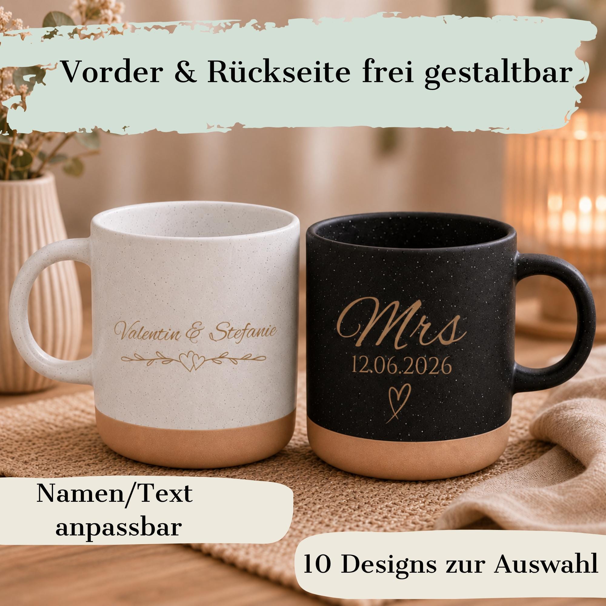 Personalisierte Tasse mit Namen, Keramiktasse, Naturstein-Optik, Geschenk für jeden Anlass, Hochzeit