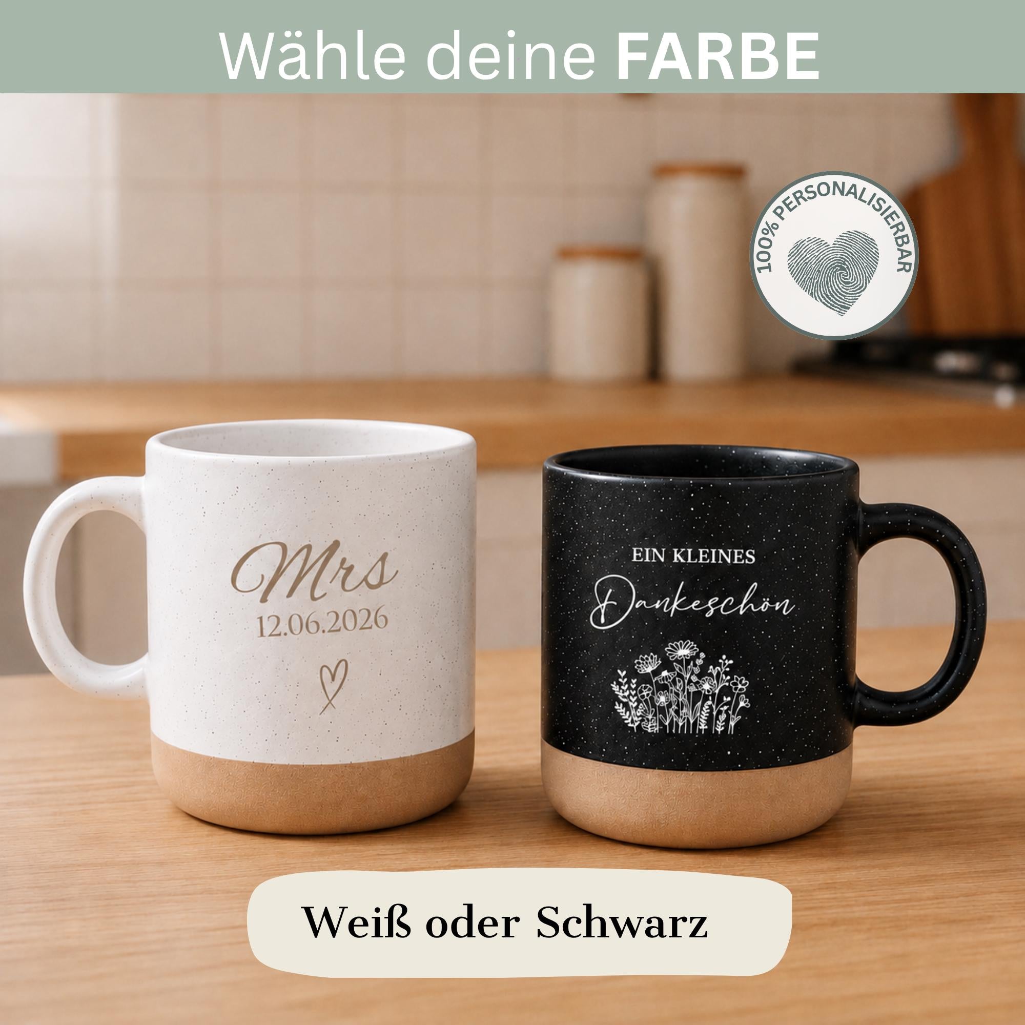 Personalisierte Tasse mit Namen, Keramiktasse, Naturstein-Optik, Geschenk für jeden Anlass, Hochzeit