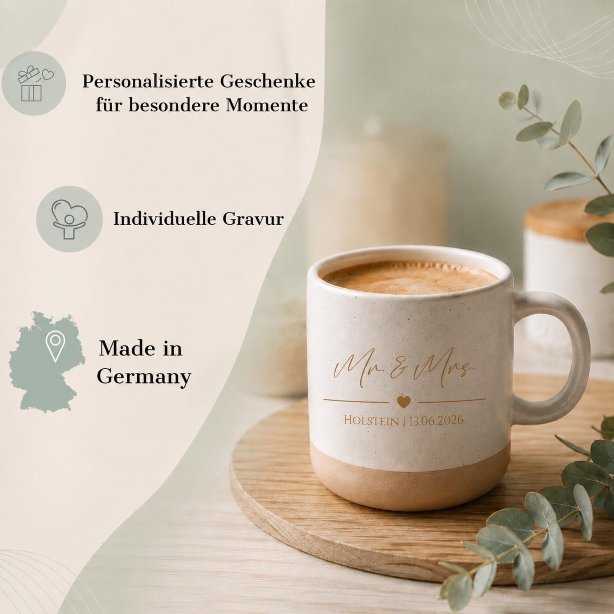 Personalisierte Tasse mit Namen, Keramiktasse, Naturstein-Optik, Geschenk für jeden Anlass, Hochzeit