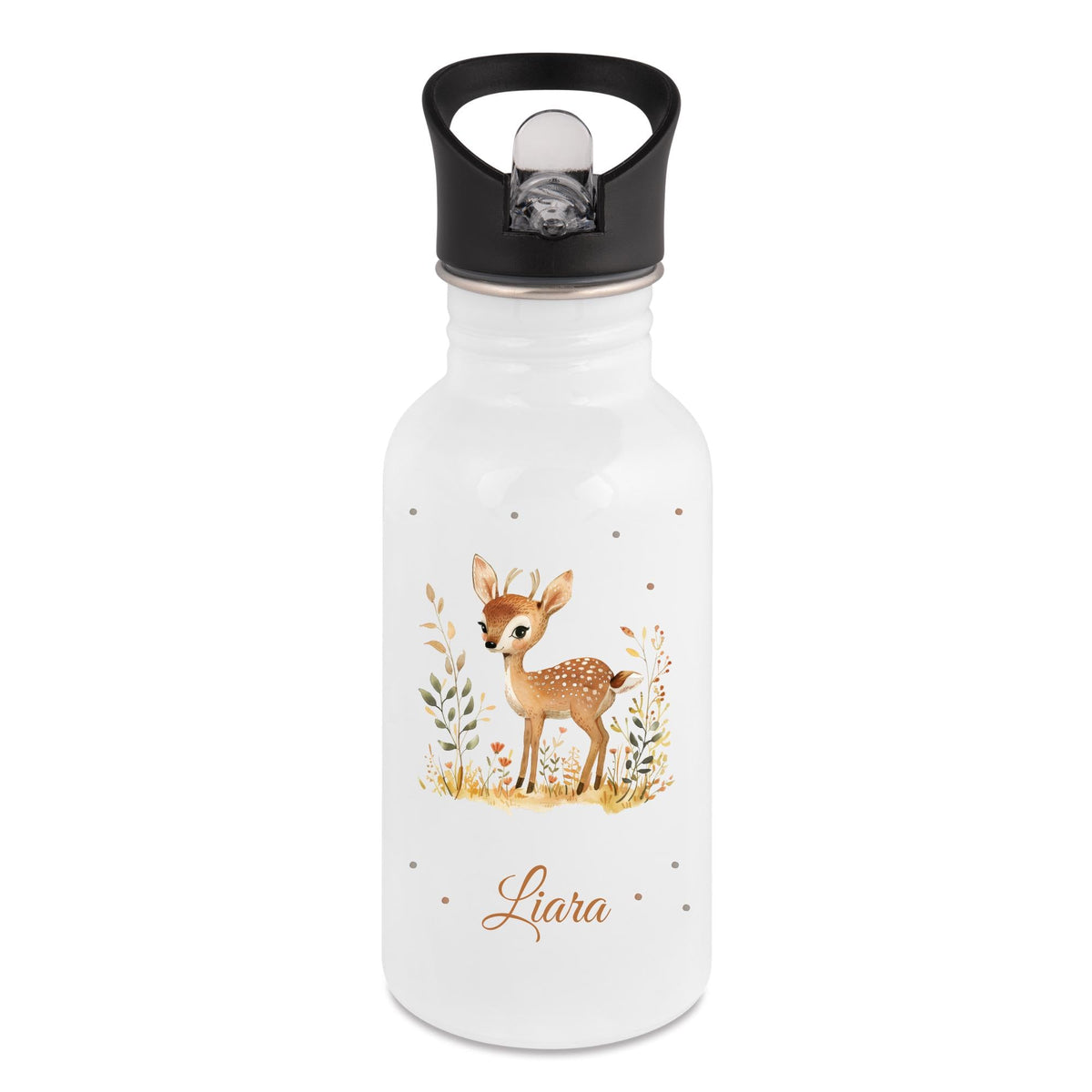 Personalisierte Trinkflasche für Kinder, Flasche mit Namen und Tiermotiv, Geschenk für Junge und Mädchen