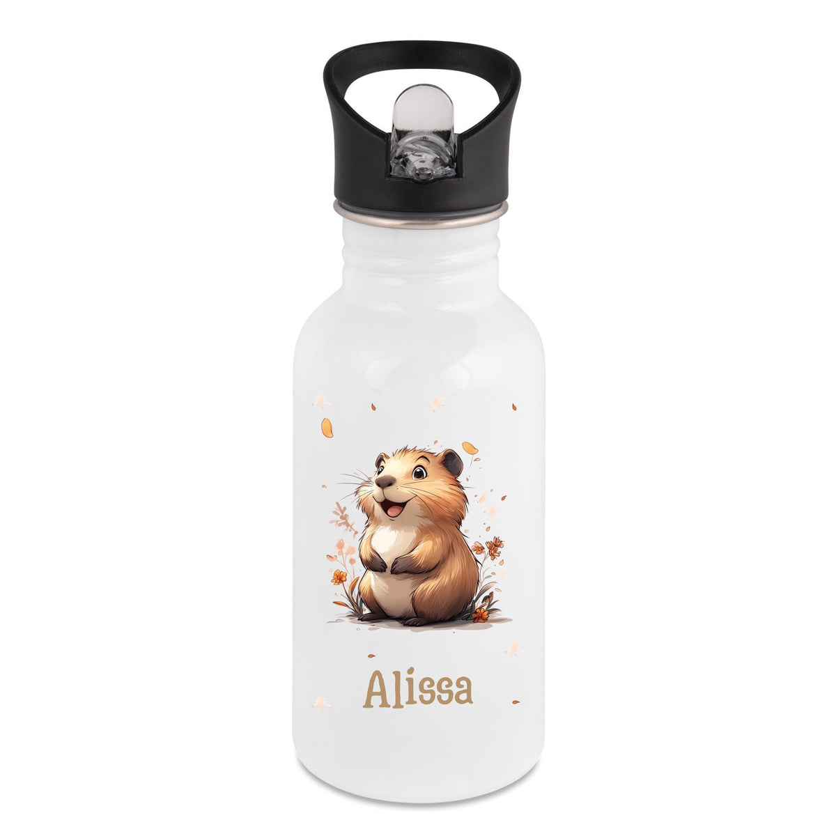 Personalisierte Trinkflasche für Kinder, Flasche mit Namen und Tiermotiv, Geschenk für Junge und Mädchen