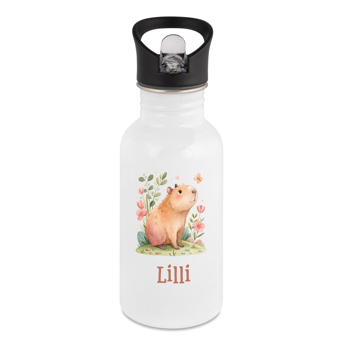 Personalisierte Trinkflasche für Kinder, Flasche mit Namen und Tiermotiv, Geschenk für Junge und Mädchen