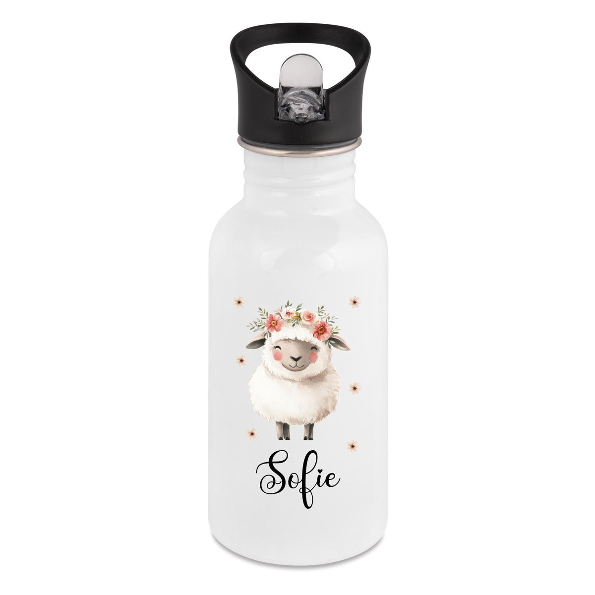 Personalisierte Trinkflasche für Kinder, Flasche mit Namen und Tiermotiv, Geschenk für Junge und Mädchen