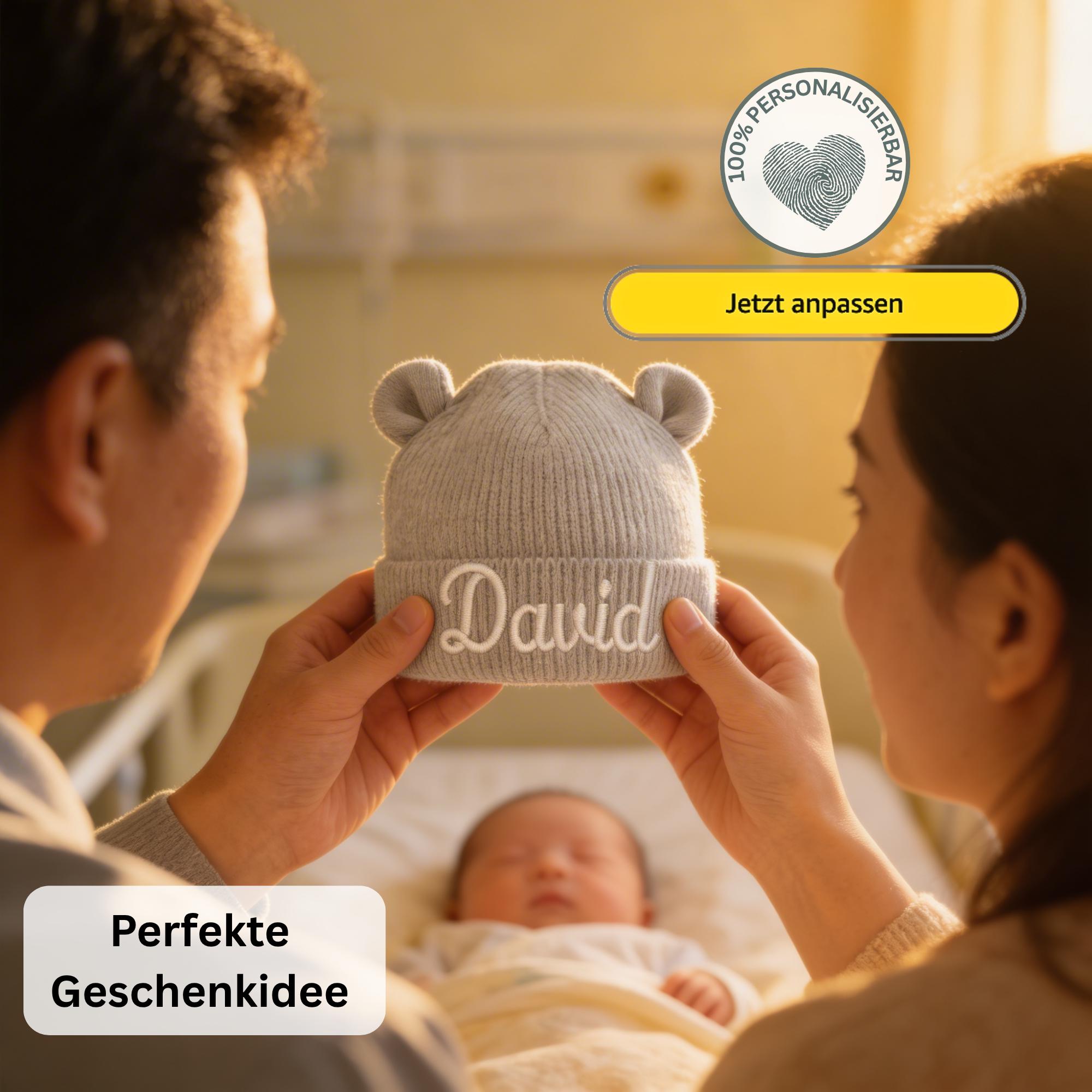 Personalisierte Babymütze mit Stick, Mütze mit Namen, bestickte Kuschelmütze für die Kleinsten, Geschenk für Junge und Mädchen