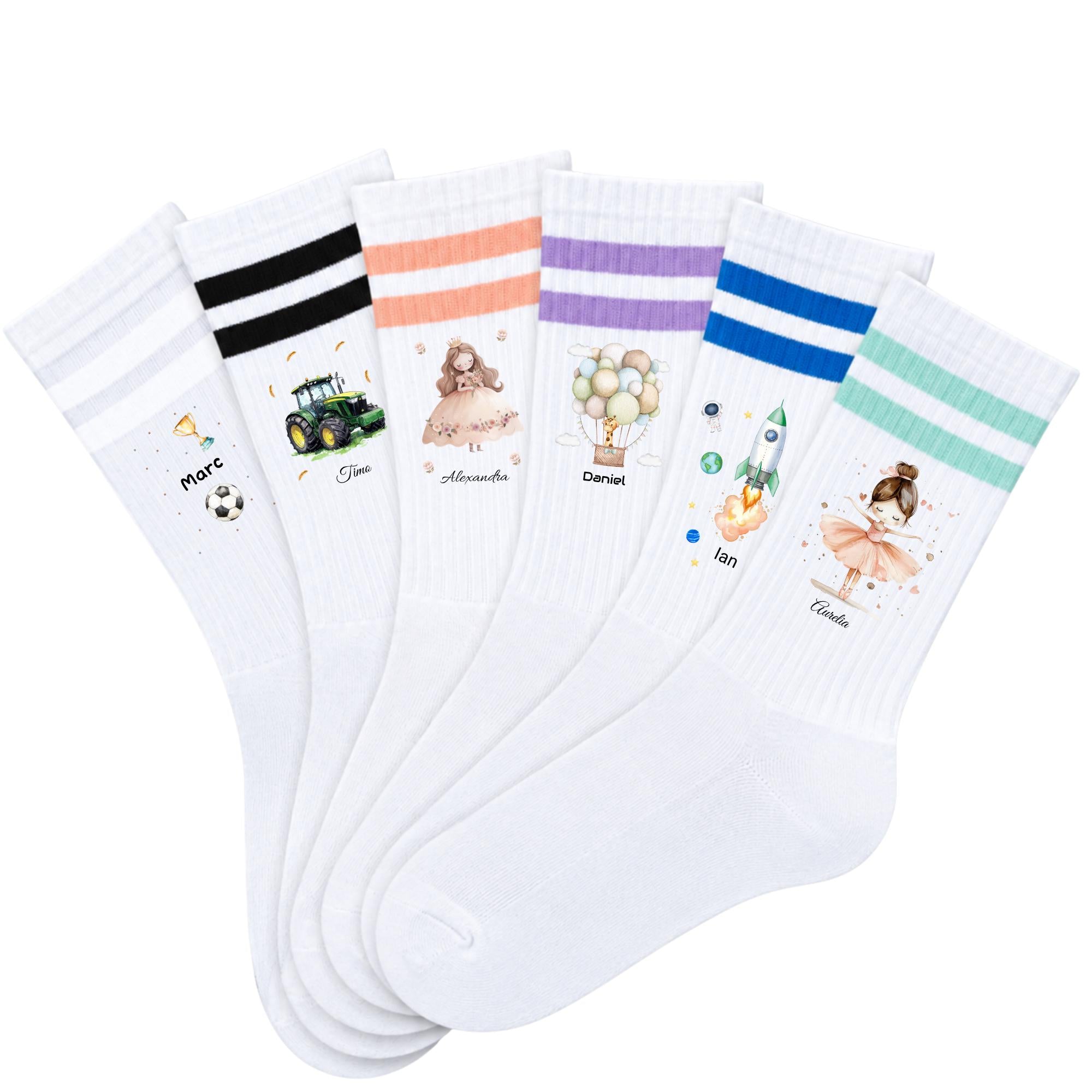Personalisierte Socken mit Namen und Kindermotiven, Kindersocken für Jungen & Mädchen, 15 Kindermotive zur Auswahl, individuelles Geschenk