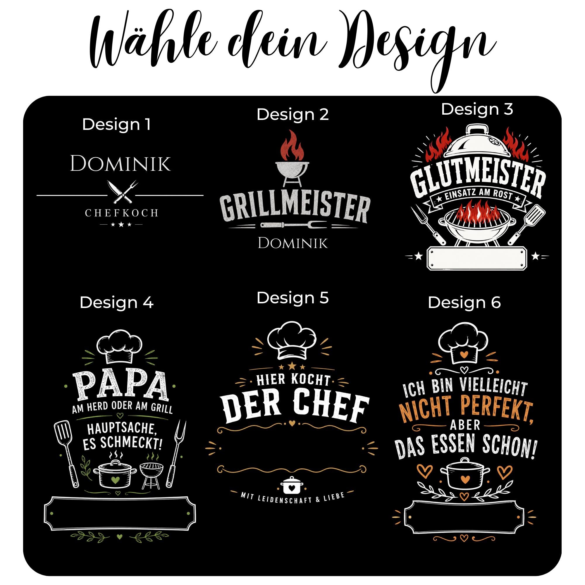 Grillschürze personalisiert für Männer, Kochschürze mit Namen, lustige Grillmeister Schürze, Geschenk für Papa Opa Grillfan