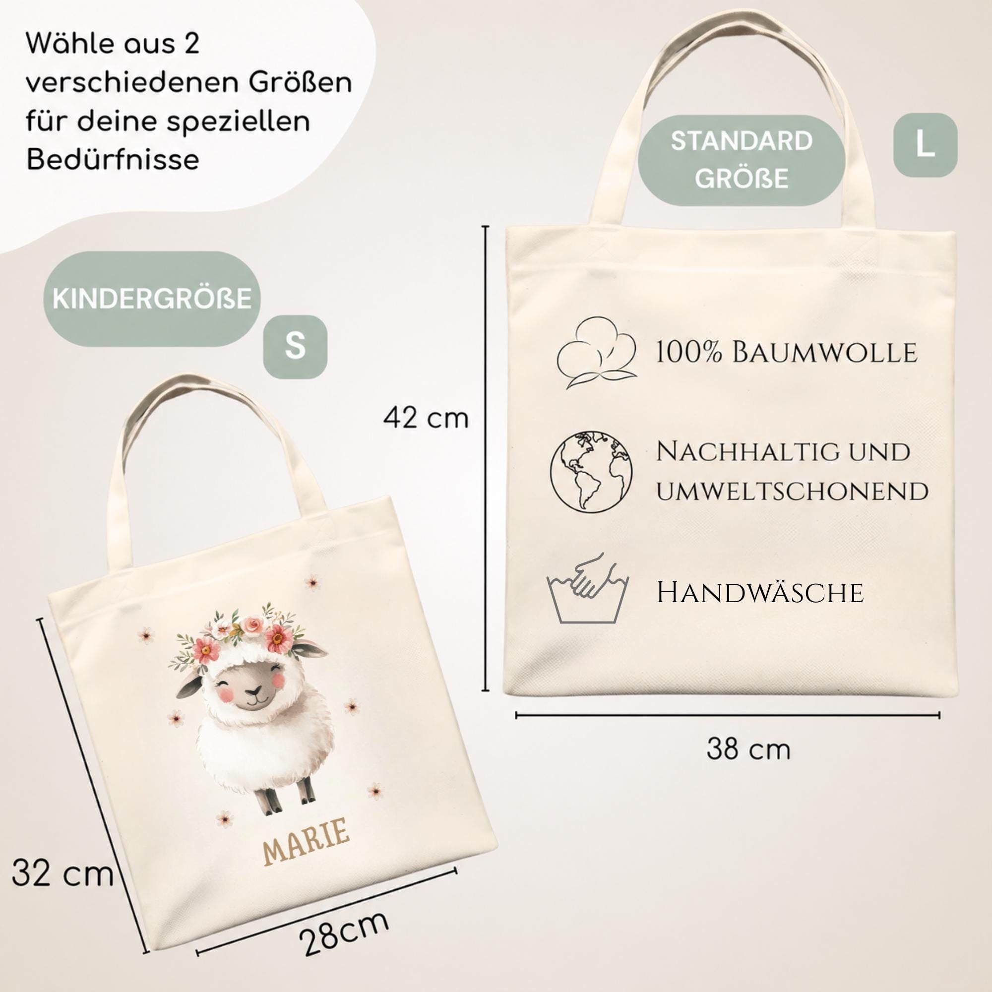 Personalisierte Jutebeutel mit Druck, Beutel mit Namen und Tiermotiv, Stofftasche für Kinder, Geschenk für Junge und Mädchen