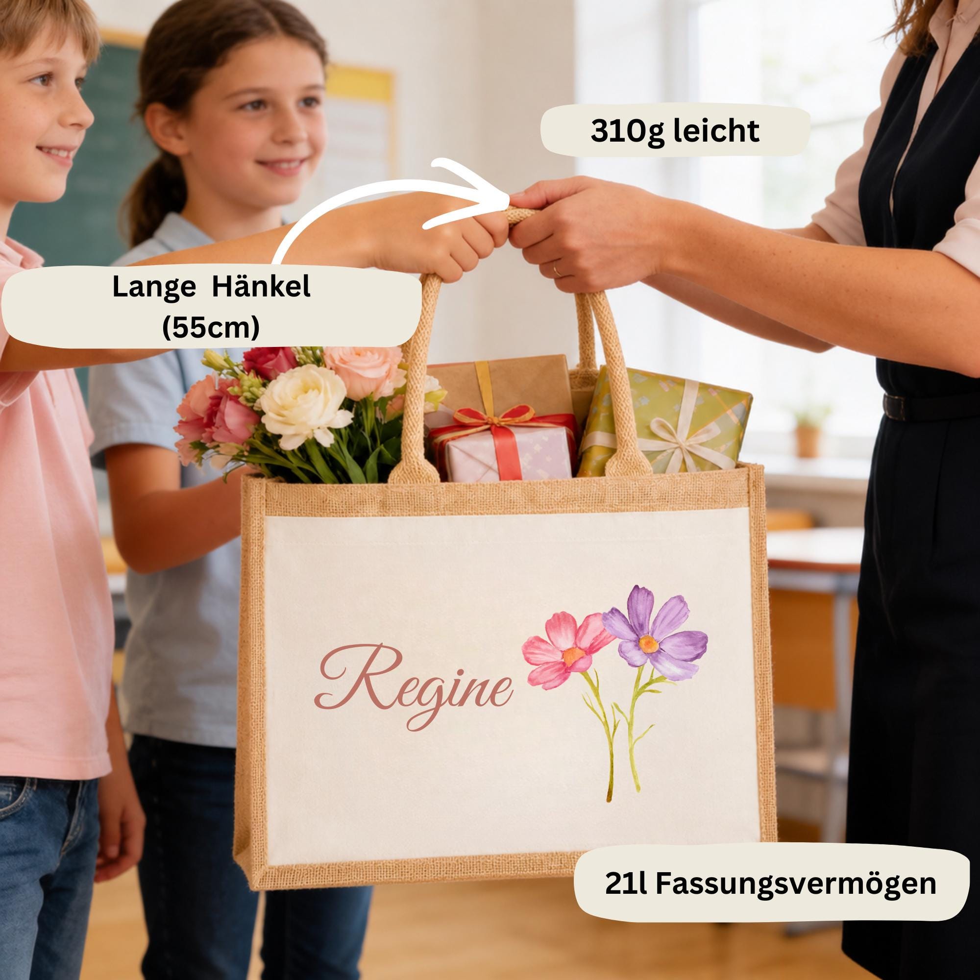 Personalisierte Jutetasche - Blume 4