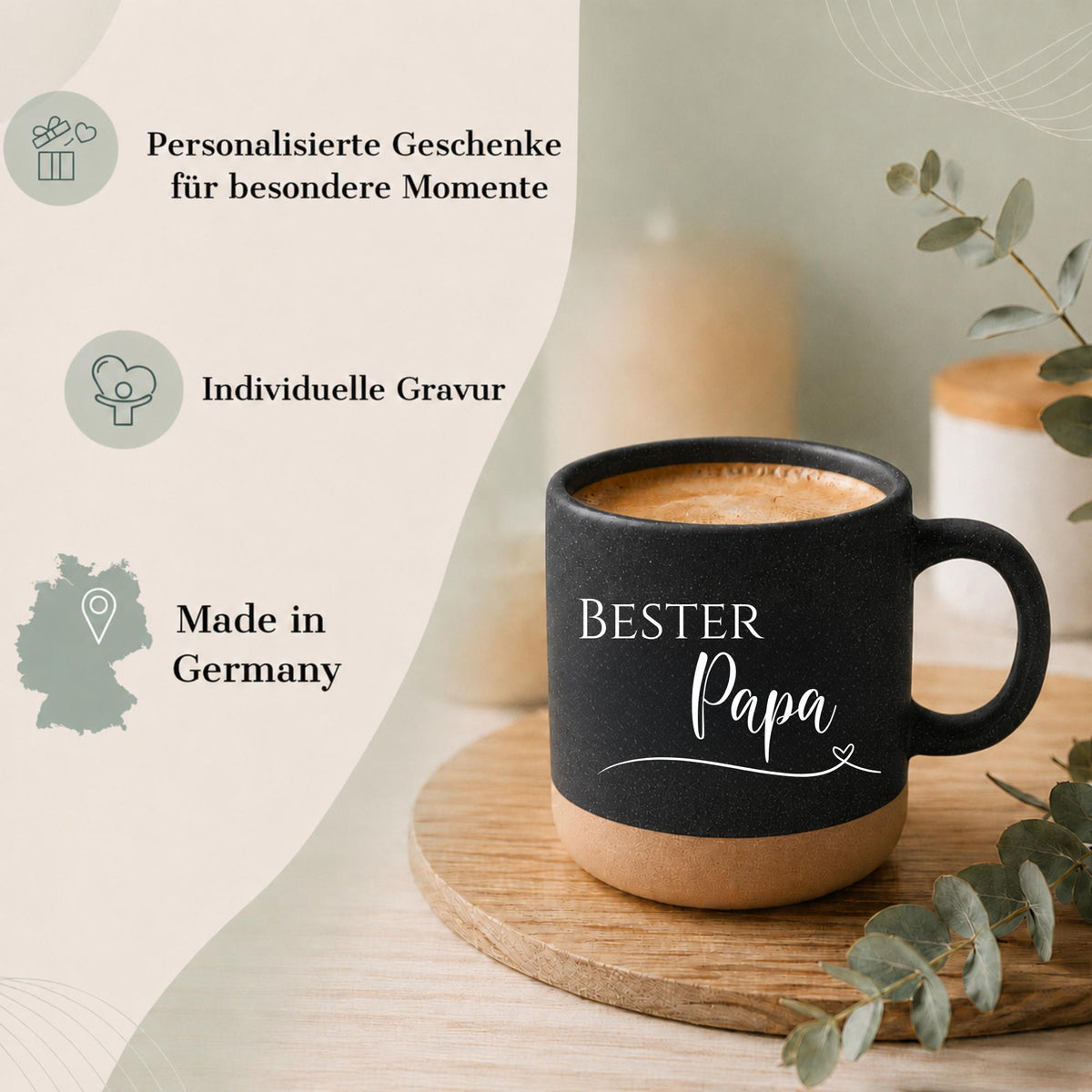 Personalisierte Tasse mit Naturstein-Optik