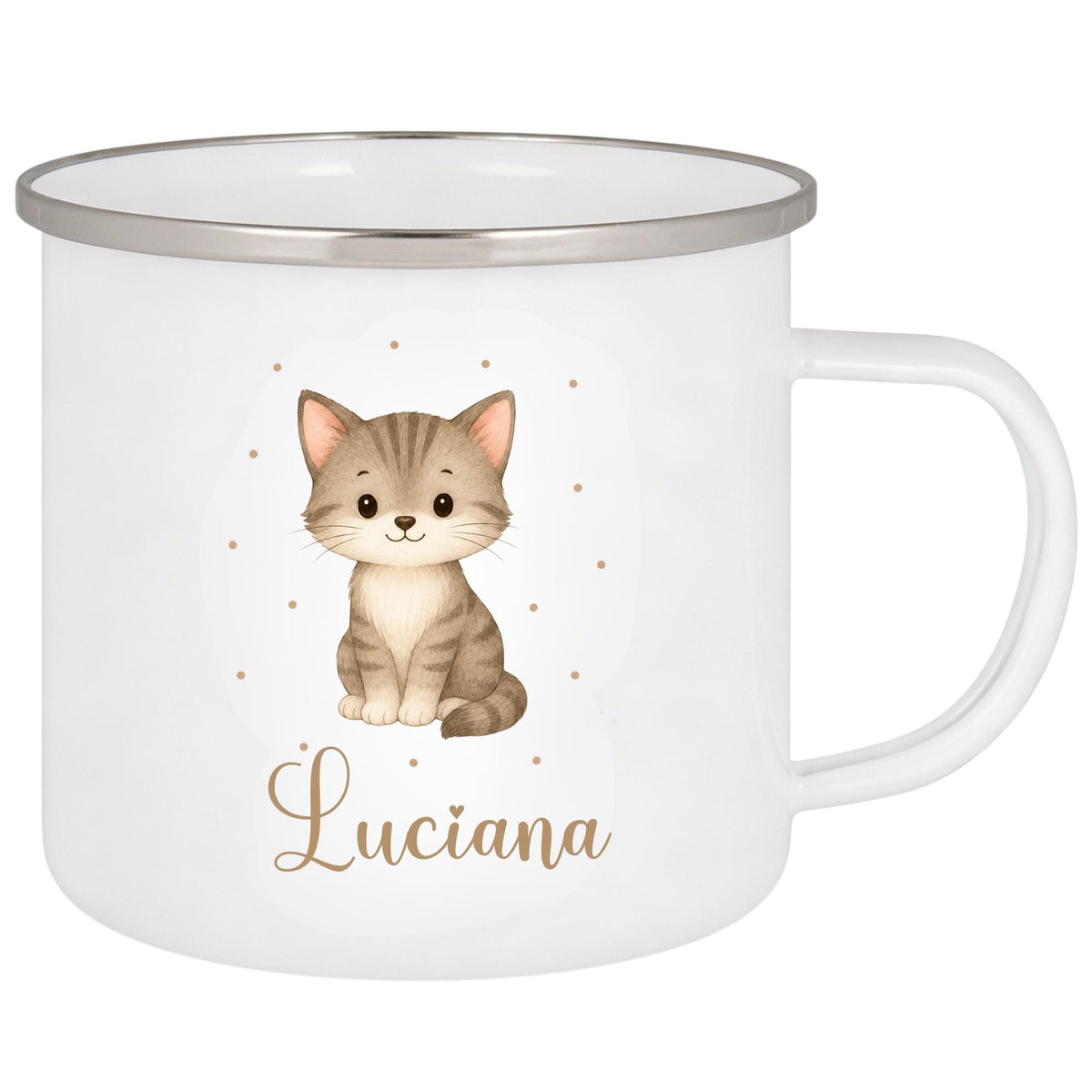 Personalisierte Emailletasse mit Namen – individuelles Geschenk für Kinder, Kinder Becher 330 ml, leichte Emaille Tasse, Tiermotive