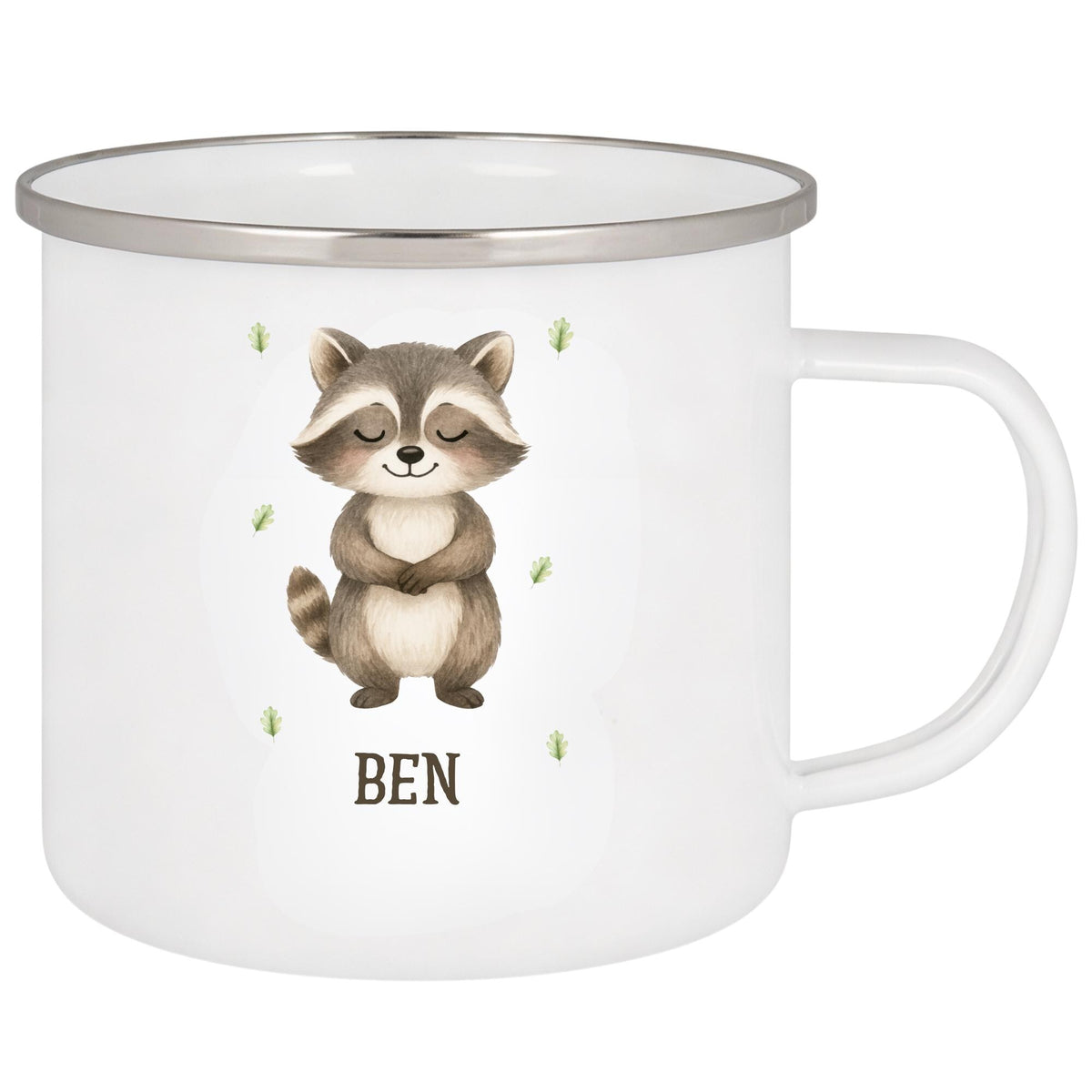 Personalisierte Emailletasse mit Namen – individuelles Geschenk für Kinder, Kinder Becher 330 ml, leichte Emaille Tasse, Tiermotive