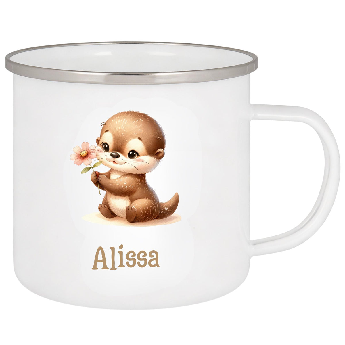 Personalisierte Emailletasse mit Namen – individuelles Geschenk für Kinder, Kinder Becher 330 ml, leichte Emaille Tasse, Tiermotive