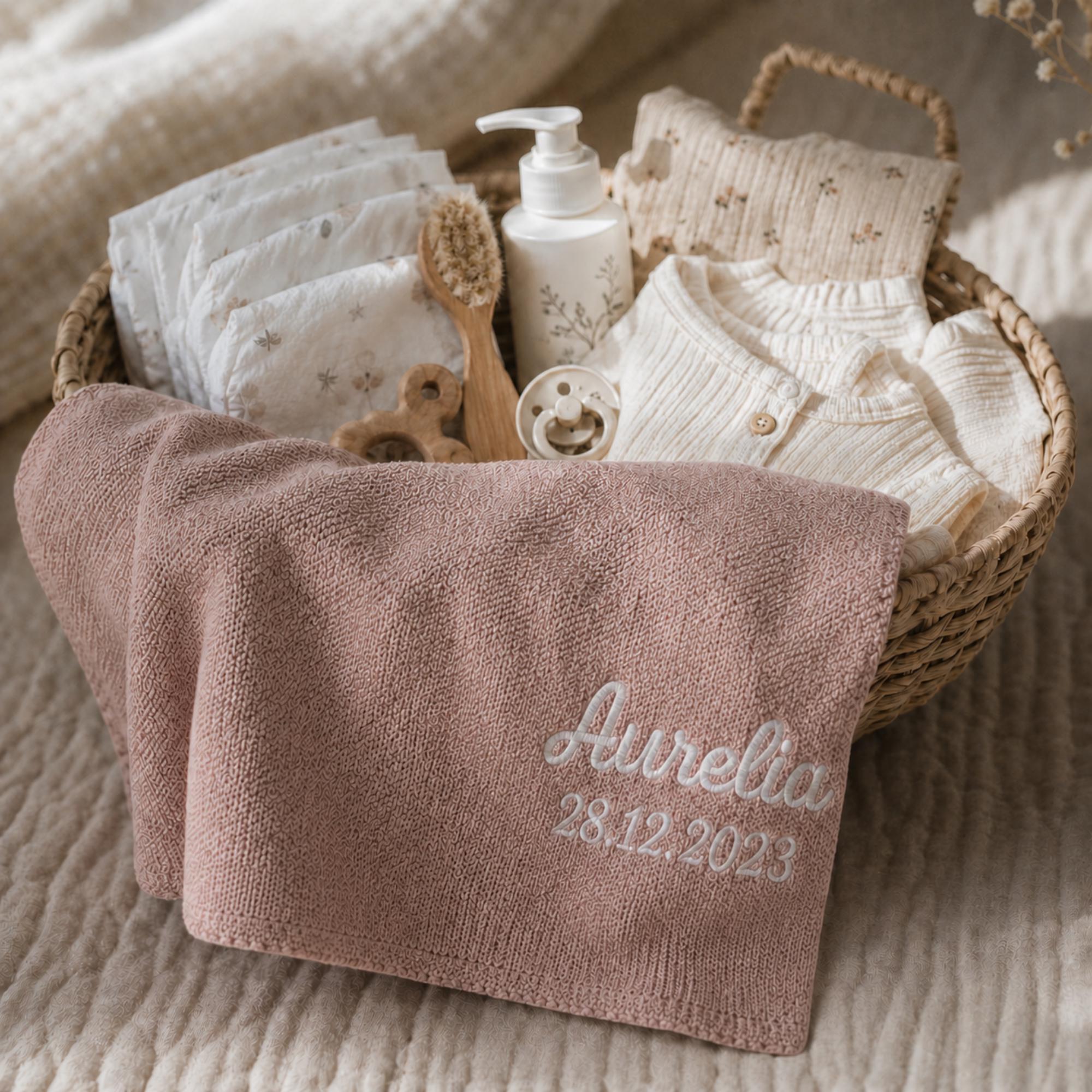 Babydecke von Jollein personalisiert mit Namen, Strickdecke Baby, Geschenk zur Geburt, Taufe, personalisierte Babydecke, Kinderdecke