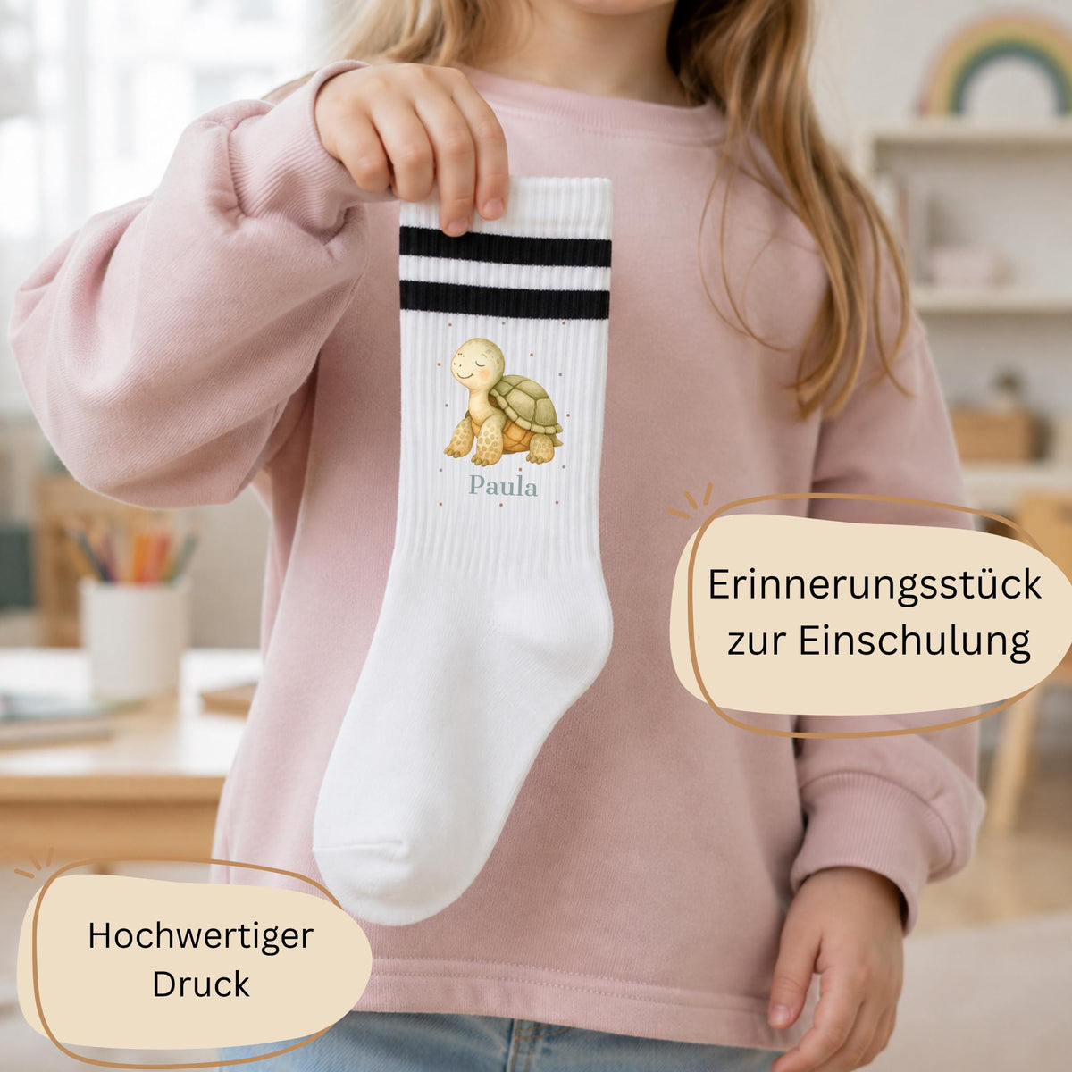 Personalisierte Socken mit Namen und Tiermotiv, Kindersocken für Jungen & Mädchen, 16 süße Tiermotive zur Auswahl, individuelles Geschenk