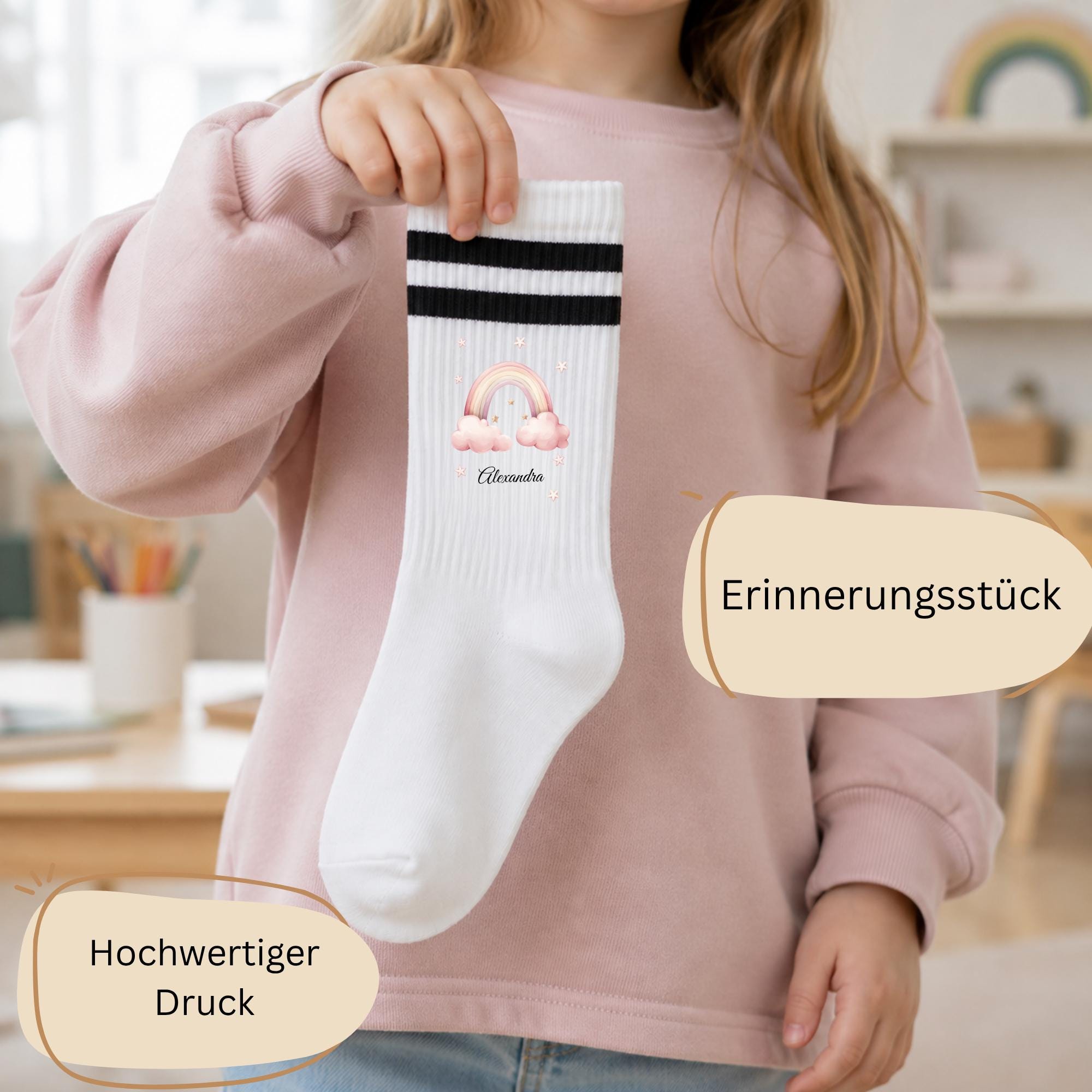Personalisierte Socken mit Namen und Kindermotiven, Kindersocken für Jungen & Mädchen, 15 Kindermotive zur Auswahl, individuelles Geschenk