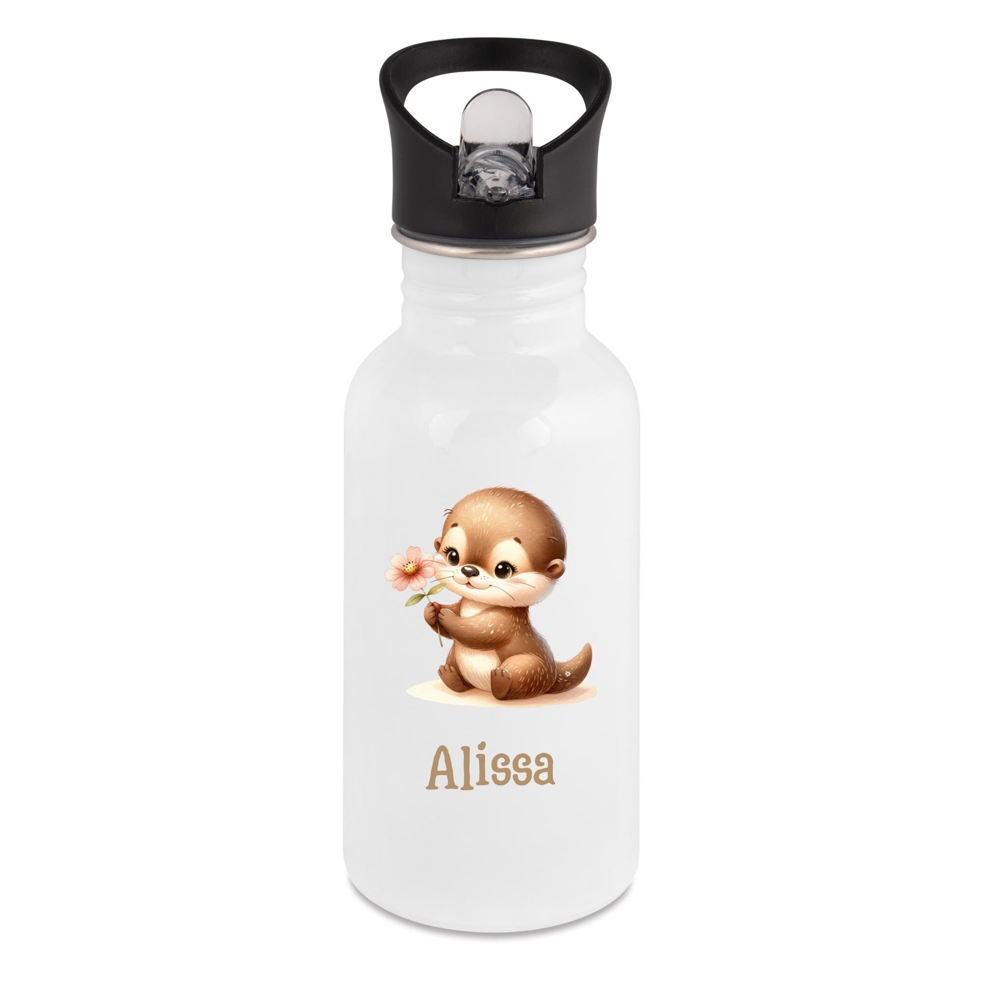Personalisierte Trinkflasche für Kinder, Flasche mit Namen und Tiermotiv, Geschenk für Junge und Mädchen