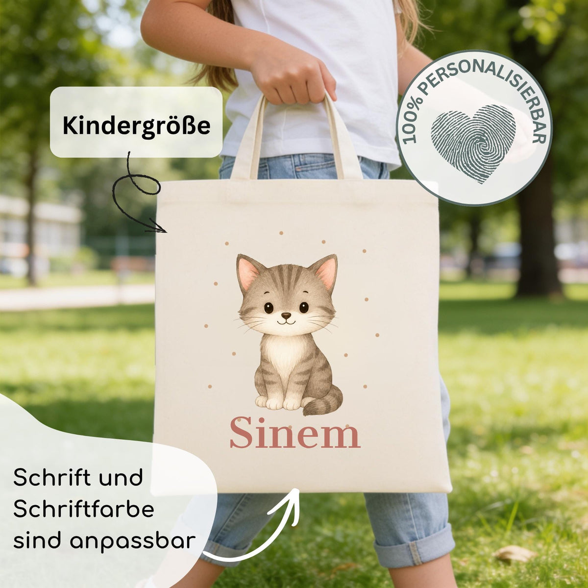 Personalisierte Jutebeutel mit Druck, Beutel mit Namen und Tiermotiv, Stofftasche für Kinder, Geschenk für Junge und Mädchen