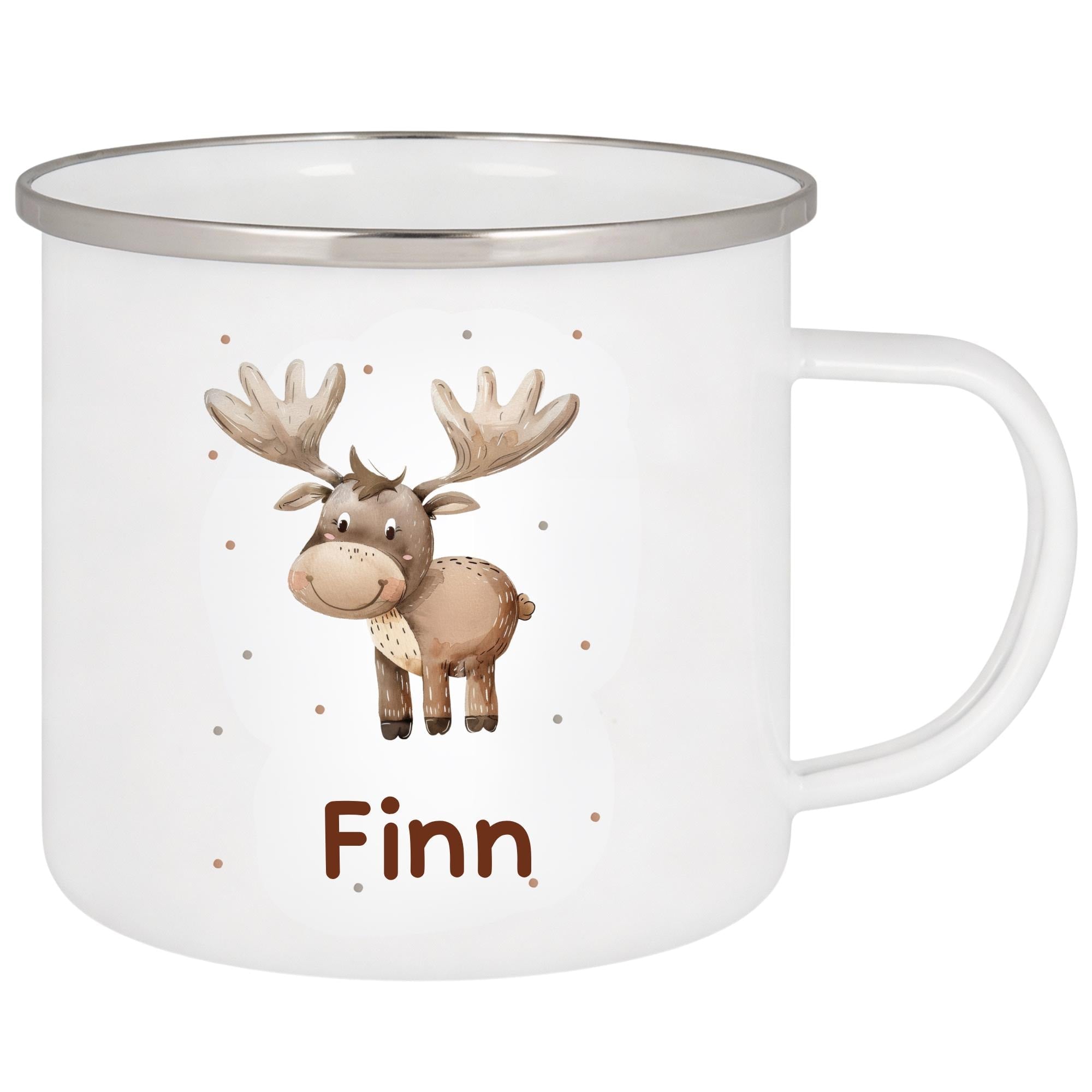 Personalisierte Emailletasse mit Namen – individuelles Geschenk für Kinder, Kinder Becher 330 ml, leichte Emaille Tasse, Tiermotive