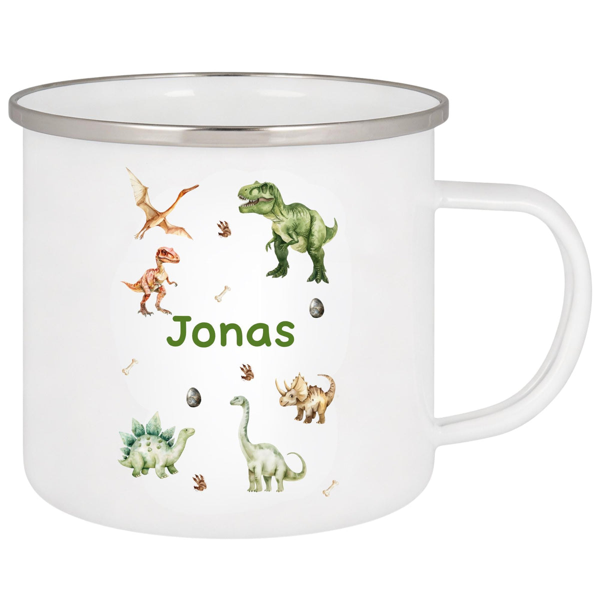 Personalisierte Emailletasse mit Namen – individuelles Geschenk für Kinder, Kinder Becher 330 ml, leichte Emaille Tasse, Tiermotive