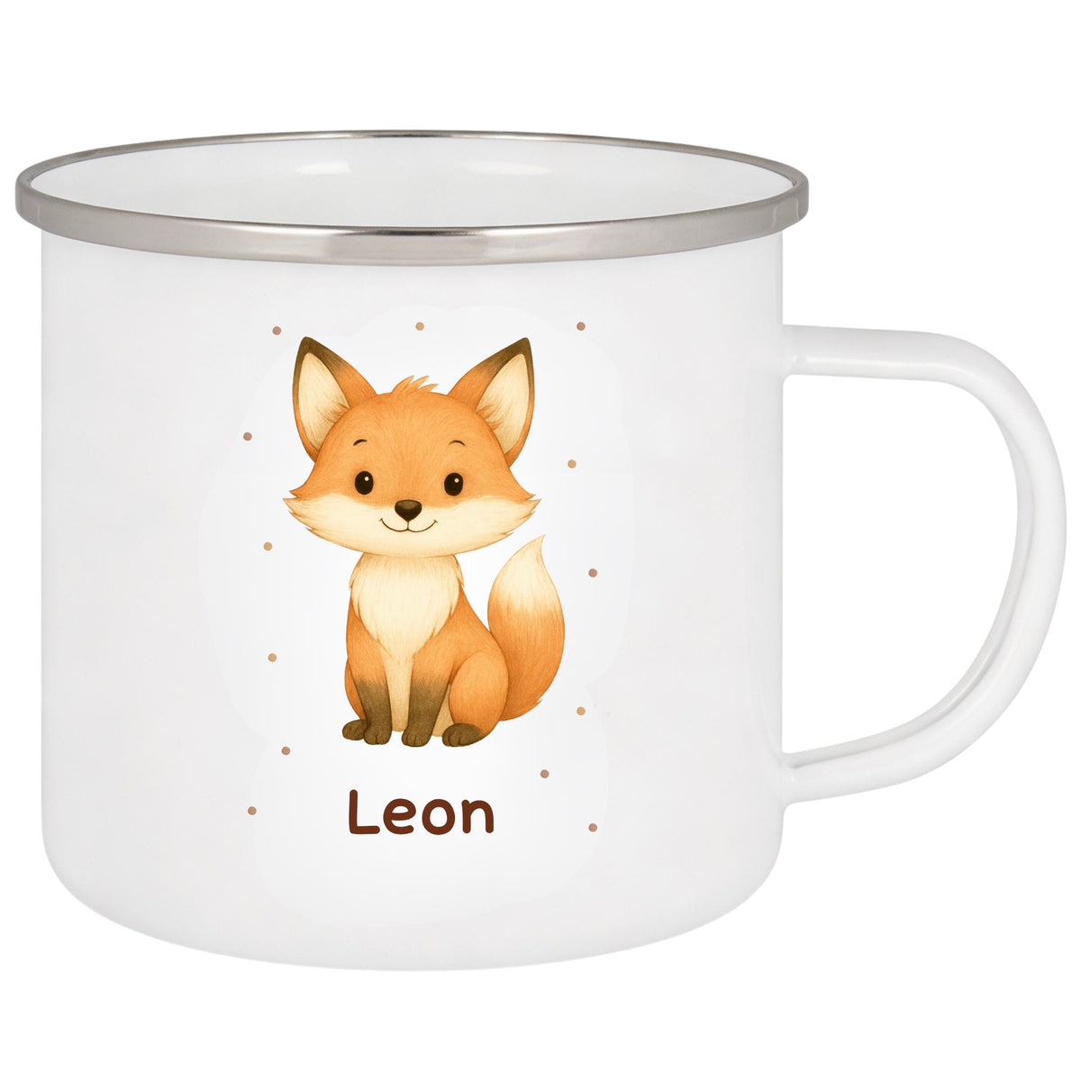 Personalisierte Emailletasse mit Namen – individuelles Geschenk für Kinder, Kinder Becher 330 ml, leichte Emaille Tasse, Tiermotive