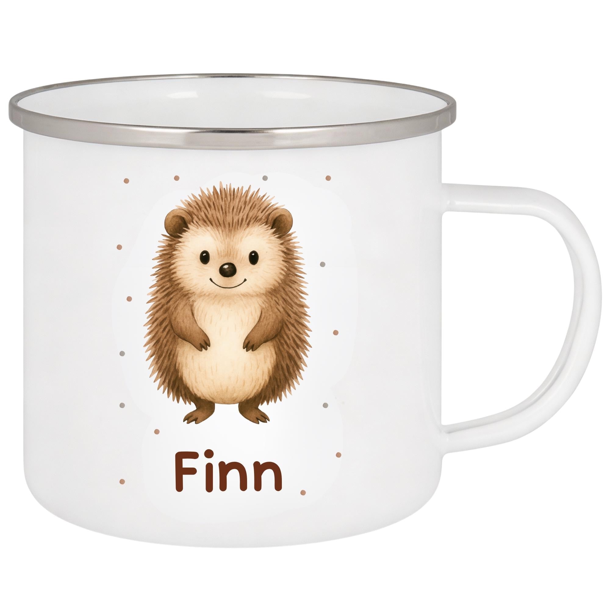 Personalisierte Emailletasse mit Namen – individuelles Geschenk für Kinder, Kinder Becher 330 ml, leichte Emaille Tasse, Tiermotive