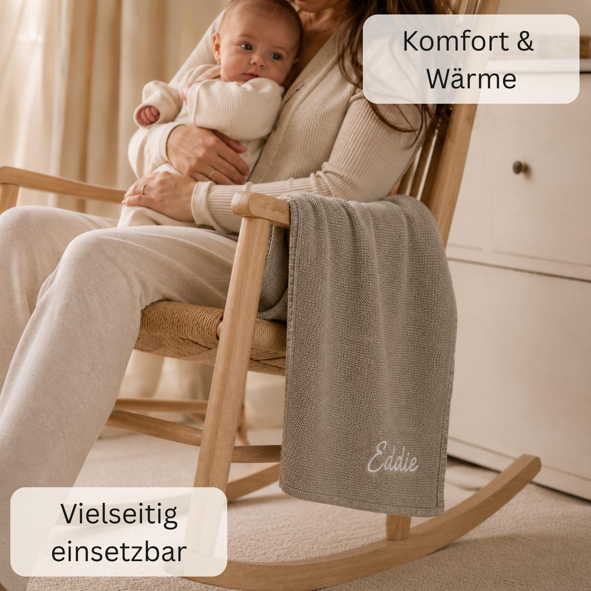 Babydecke von Jollein personalisiert mit Namen, Strickdecke Baby, Geschenk zur Geburt, Taufe, personalisierte Babydecke, Kinderdecke