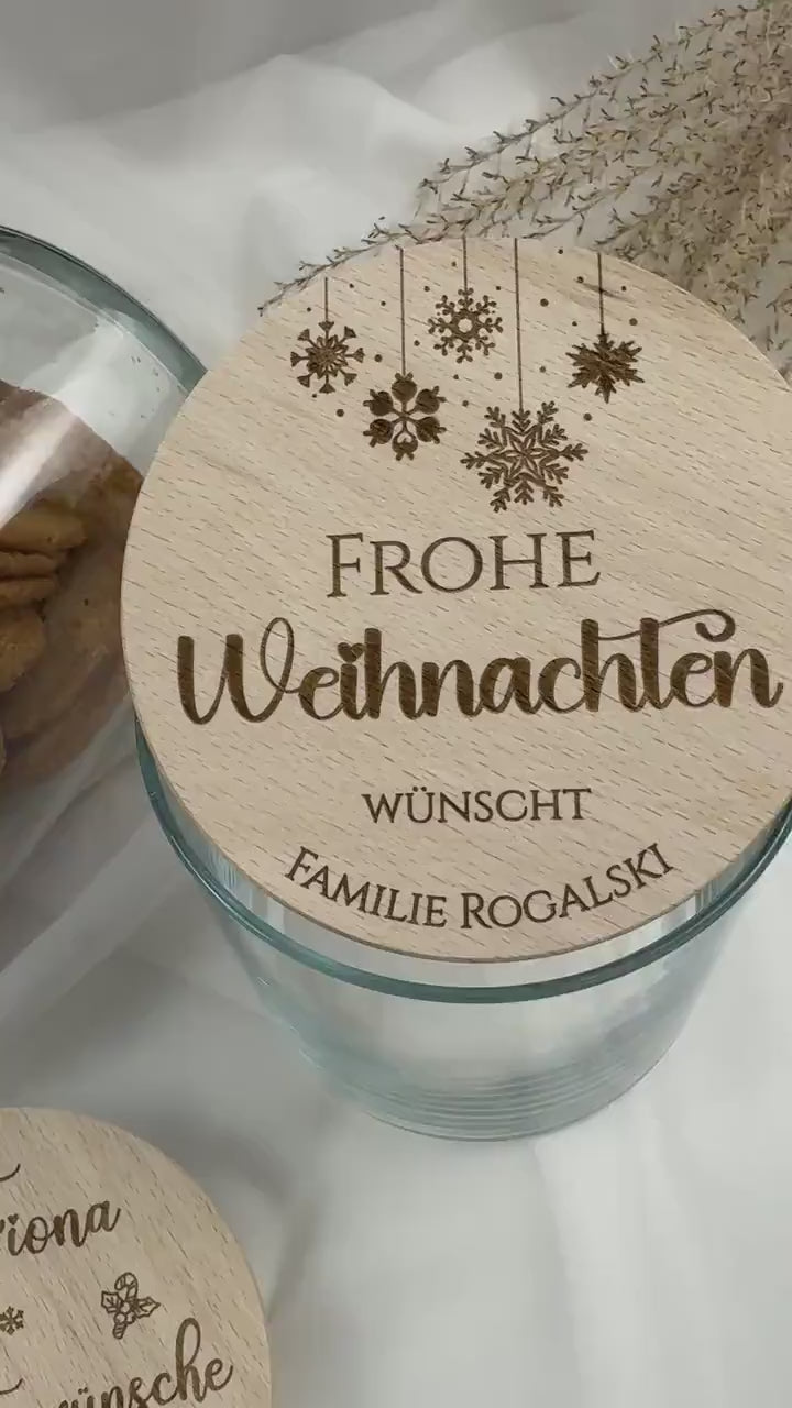 Vorratsglas personalisiert zu Weihnachten, Keksdose personalisiert, Keksglas mit Namen, Holzdeckel mit Gravur | von Herzen gebacken