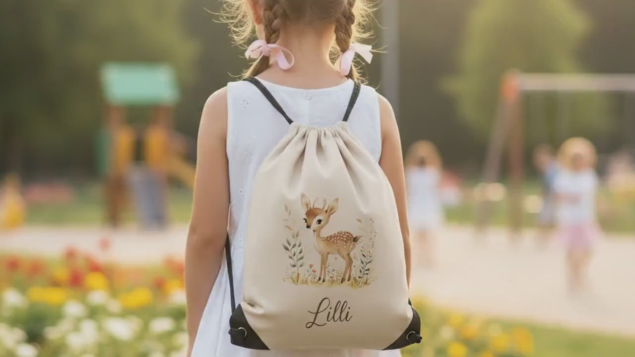 Personalisierter Turnbeutel mit Namen | Gymbag Kinder Mädchen Junge | Geschenk zur Einschulung & Kindergartenstart | Sportbeutel Schule Kita