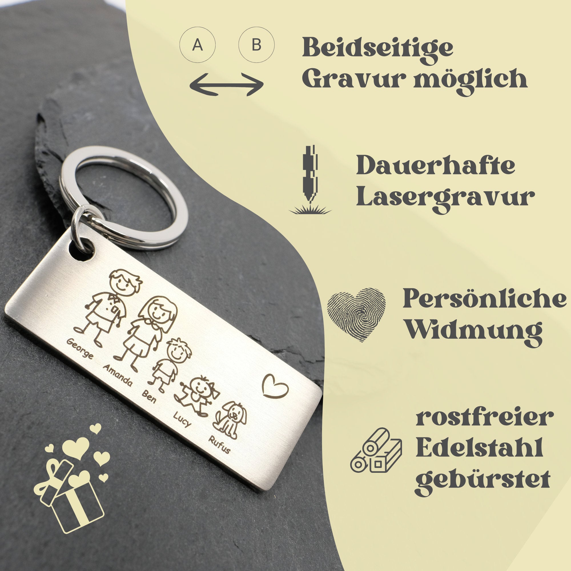 Personalisierter Edelstahl Schlüsselanhänger mit Namensgravur