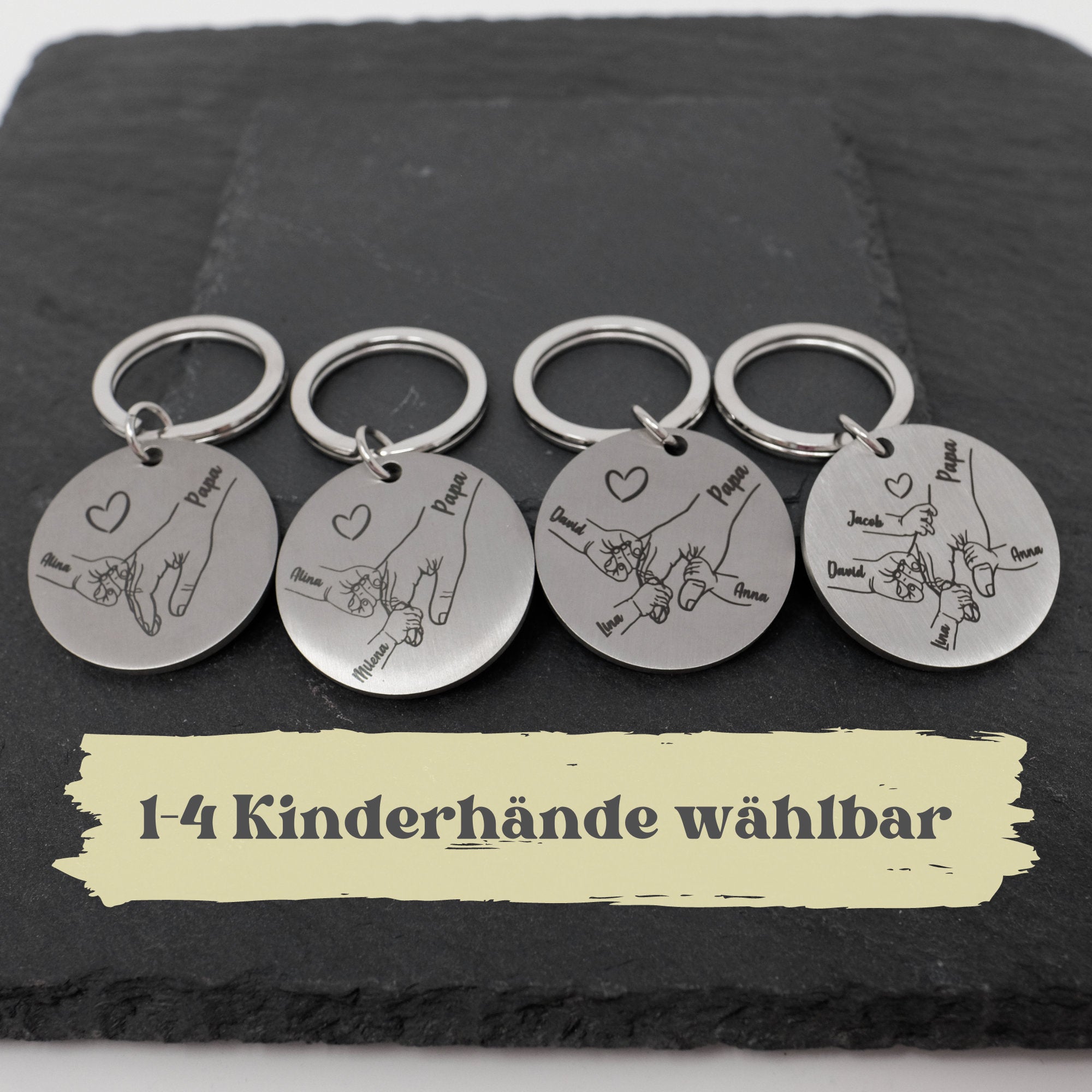 Schlüsselanhänger Kinderhände - Personalisierter Anhänger mit den Händen und Namen deiner Lieblinge (1-4 Hände)