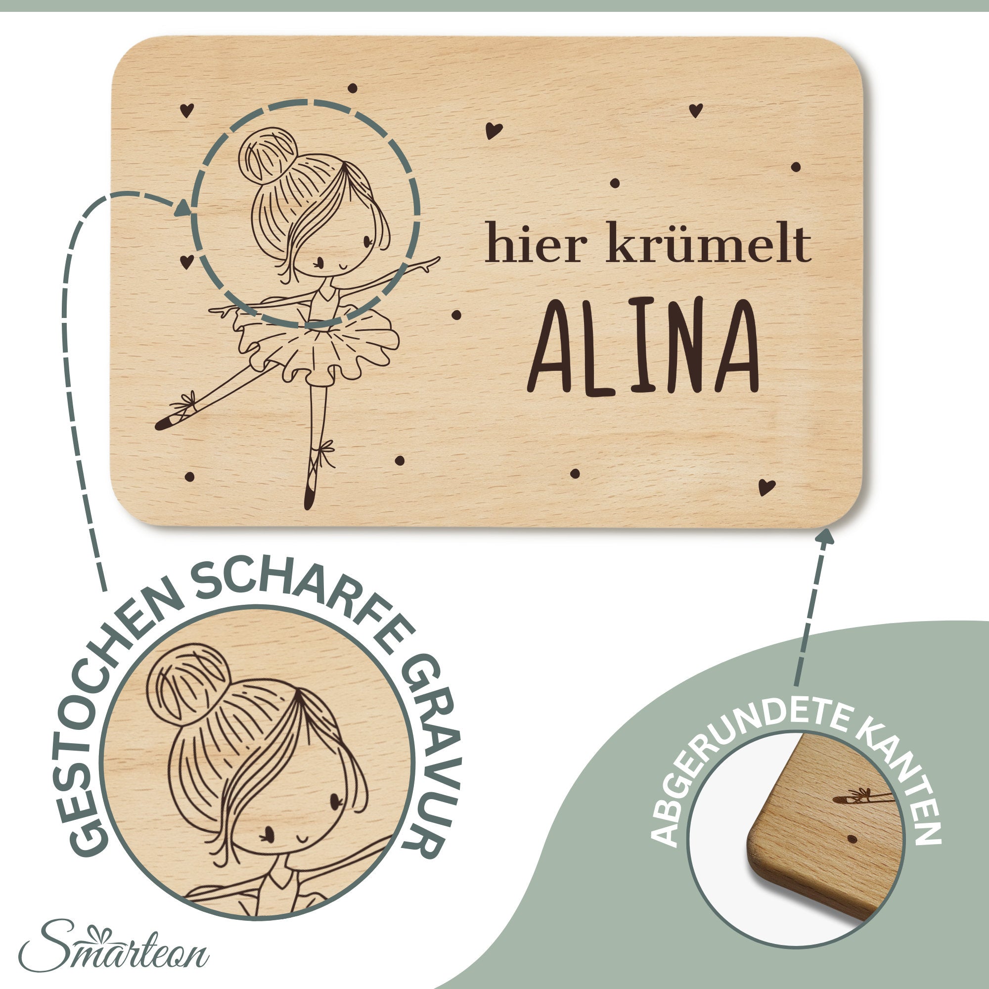 Frühstücksbrettchen Fee mit Namen - Individuelles Holzbrett für Kinder mit Gravur